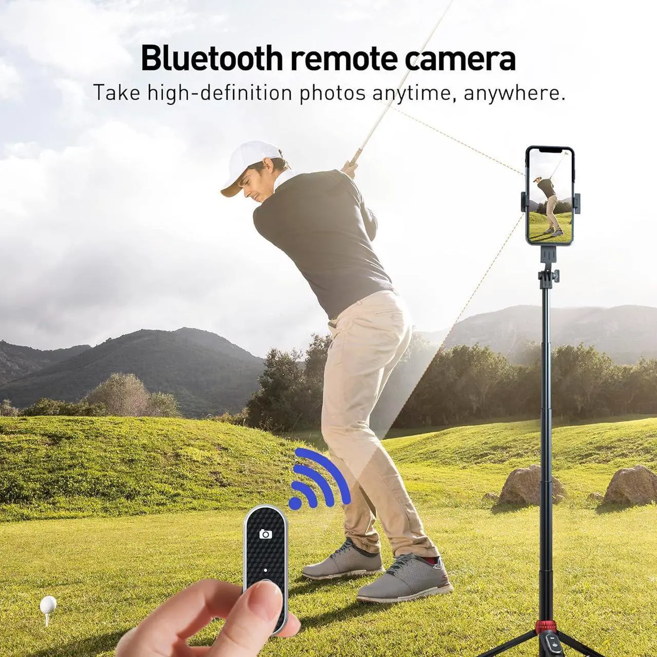 Alt view image 7 of 7 - 62" Phone Tripod & Selfie Stick for Golf Training, Extendable Cell Phone Tripod Stand with Wireless Remote and Phone Holder, Golf Training Aid - Compatible with iPhone Android iPhone