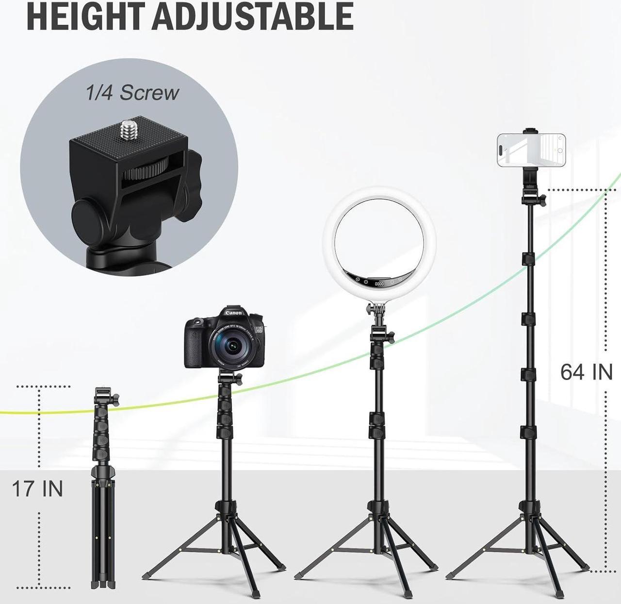 Alt view image 2 of 6 - 64 Tripod for Cell Phone & Camera, Phone Tripod with Remote and Phone Holder, Portable Tripod for iPhone, Phone Tripod for Video Recording, Cell Phone Tripod Mount Stand for Cellphone