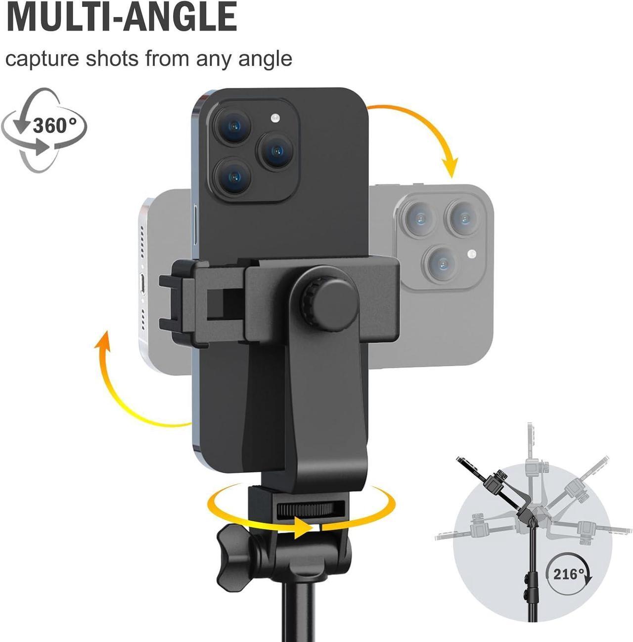 Alt view image 3 of 6 - 64 Tripod for Cell Phone & Camera, Phone Tripod with Remote and Phone Holder, Portable Tripod for iPhone, Phone Tripod for Video Recording, Cell Phone Tripod Mount Stand for Cellphone