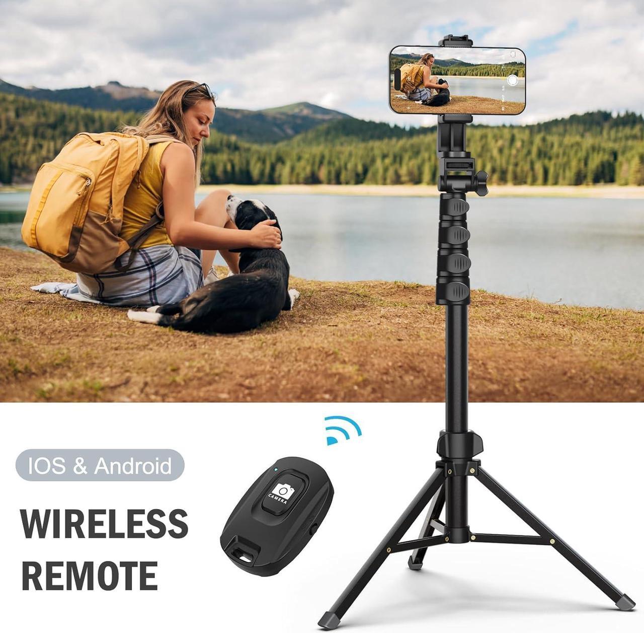 Alt view image 4 of 6 - 64 Tripod for Cell Phone & Camera, Phone Tripod with Remote and Phone Holder, Portable Tripod for iPhone, Phone Tripod for Video Recording, Cell Phone Tripod Mount Stand for Cellphone