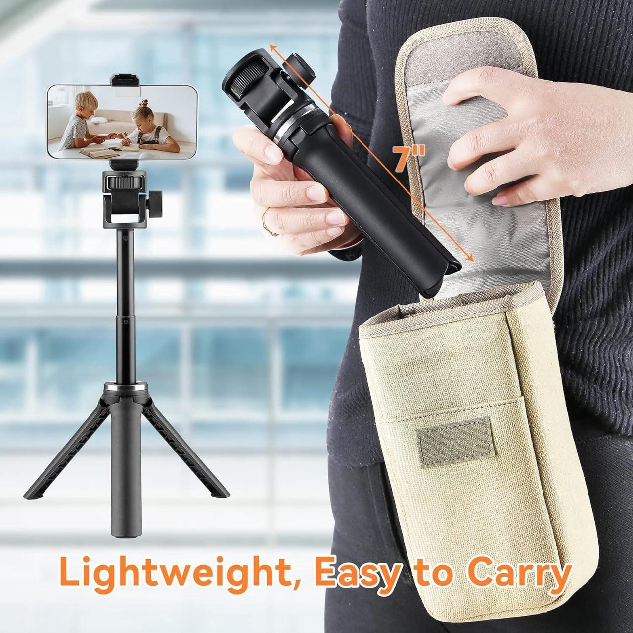Alt view image 5 of 6 - Cell Phone Tripod Stand,25" Selfie Stick Tripod with Phone Holder,Extendable Desk Tripod for iphone,Camera,Gopro