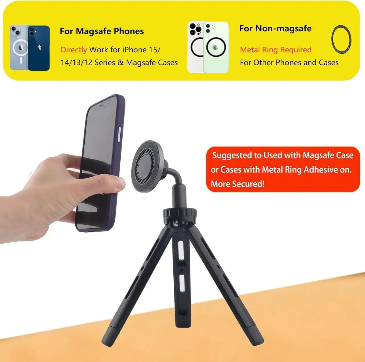 Alt view image 5 of 7 - Magnetic Phone Tripod Mount Adapter for MagSafe Cases for iPhone 12 13 14 15 Plus Pro Max Mini Series, Phone Holder for Ring Light, Selfie Sticks