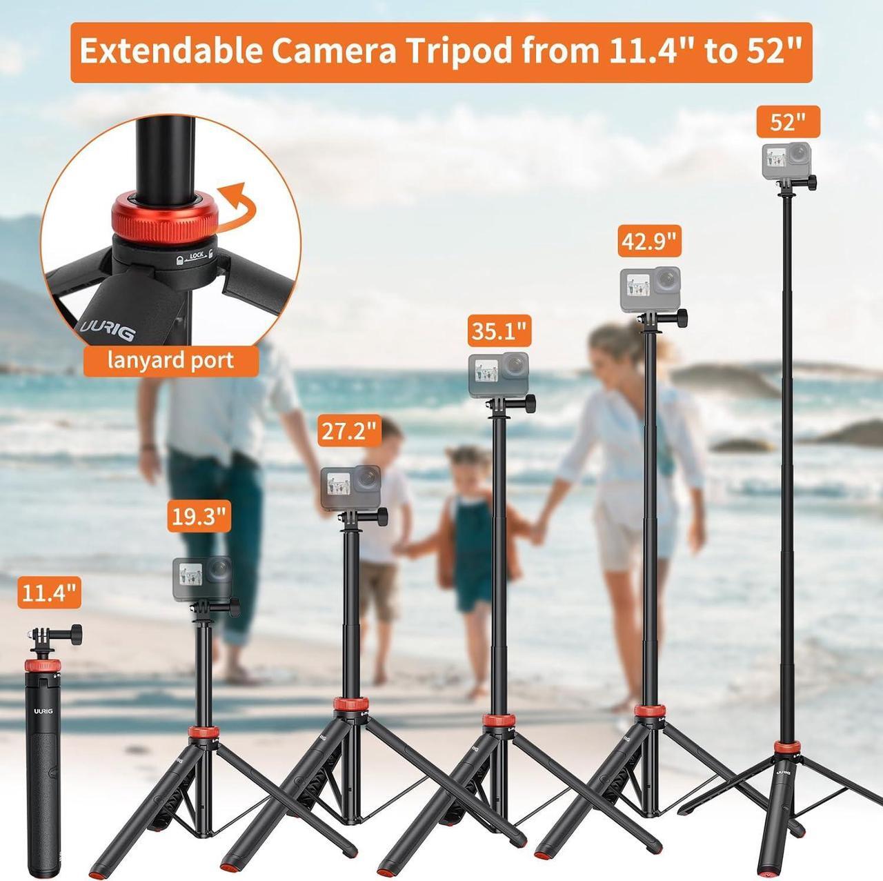 Alt view image 2 of 6 - UURig Extendable Selfie Stick Tripod for GoPro Max Hero 10 9 8 7 6 5 4, DJI Osmo Action, Insta 360 One R and More Action Camera50.7''