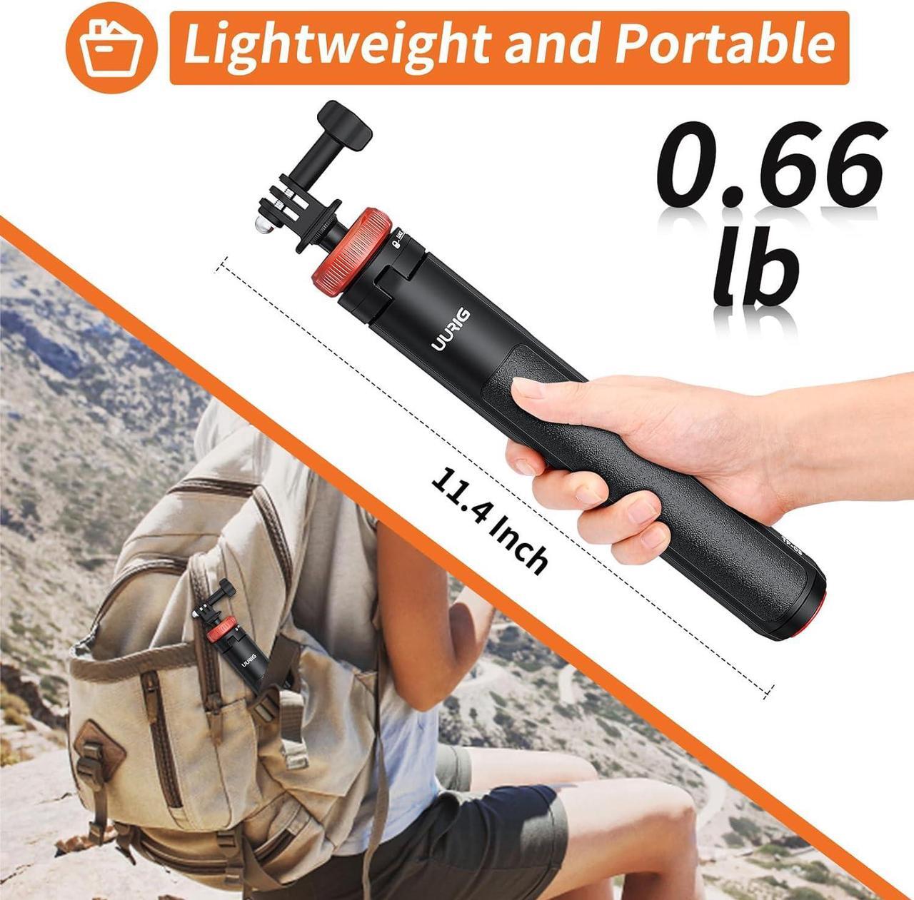 Alt view image 4 of 6 - UURig Extendable Selfie Stick Tripod for GoPro Max Hero 10 9 8 7 6 5 4, DJI Osmo Action, Insta 360 One R and More Action Camera50.7''