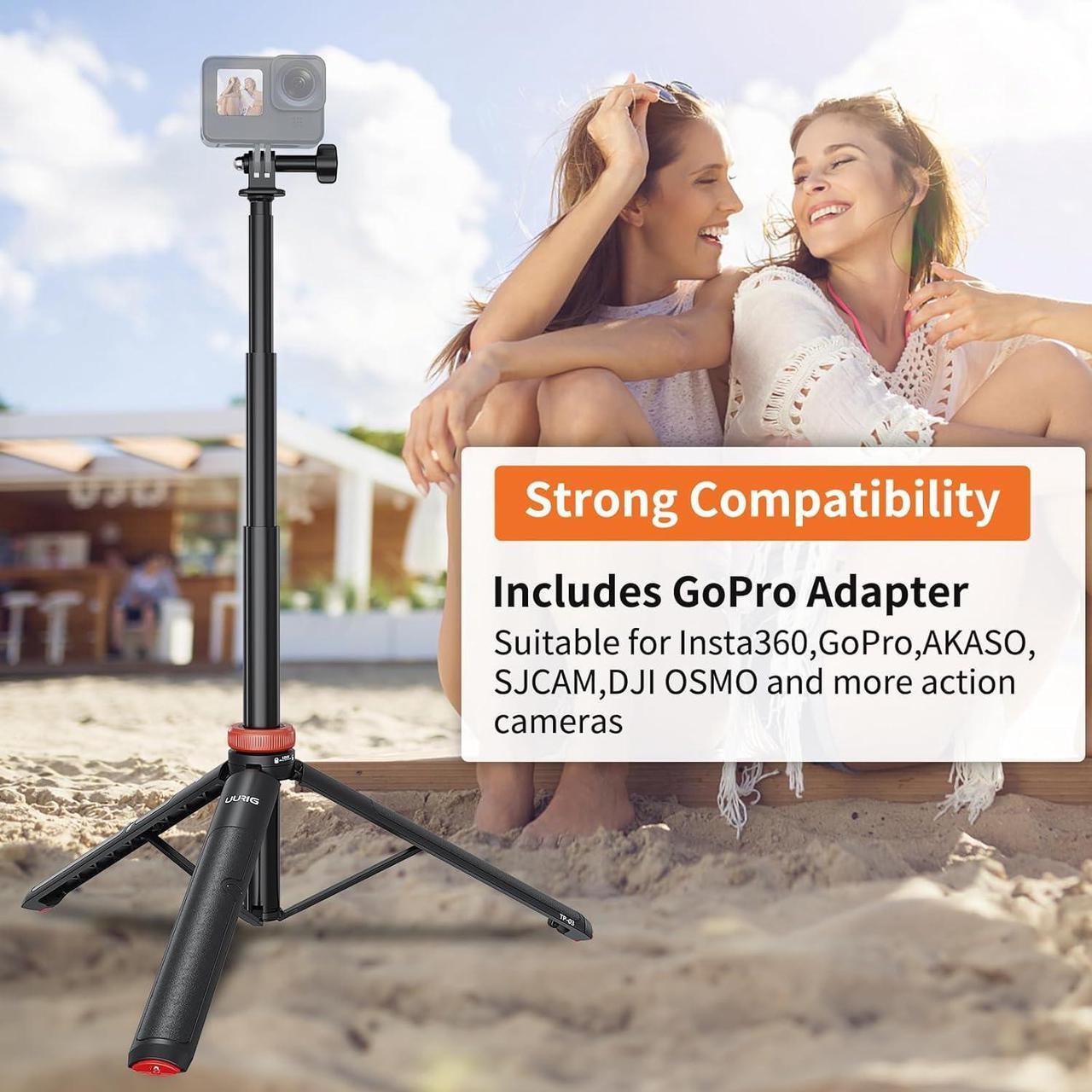 Alt view image 5 of 6 - UURig Extendable Selfie Stick Tripod for GoPro Max Hero 10 9 8 7 6 5 4, DJI Osmo Action, Insta 360 One R and More Action Camera50.7''