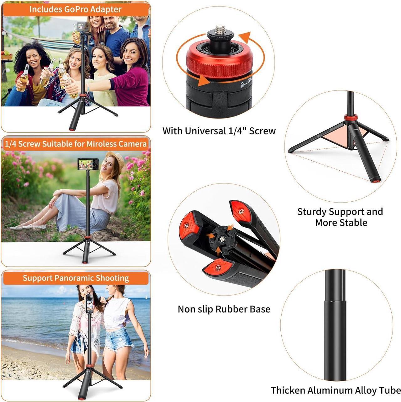 Alt view image 3 of 6 - UURig Extendable Selfie Stick Tripod for GoPro Max Hero 10 9 8 7 6 5 4, DJI Osmo Action, Insta 360 One R and More Action Camera50.7''