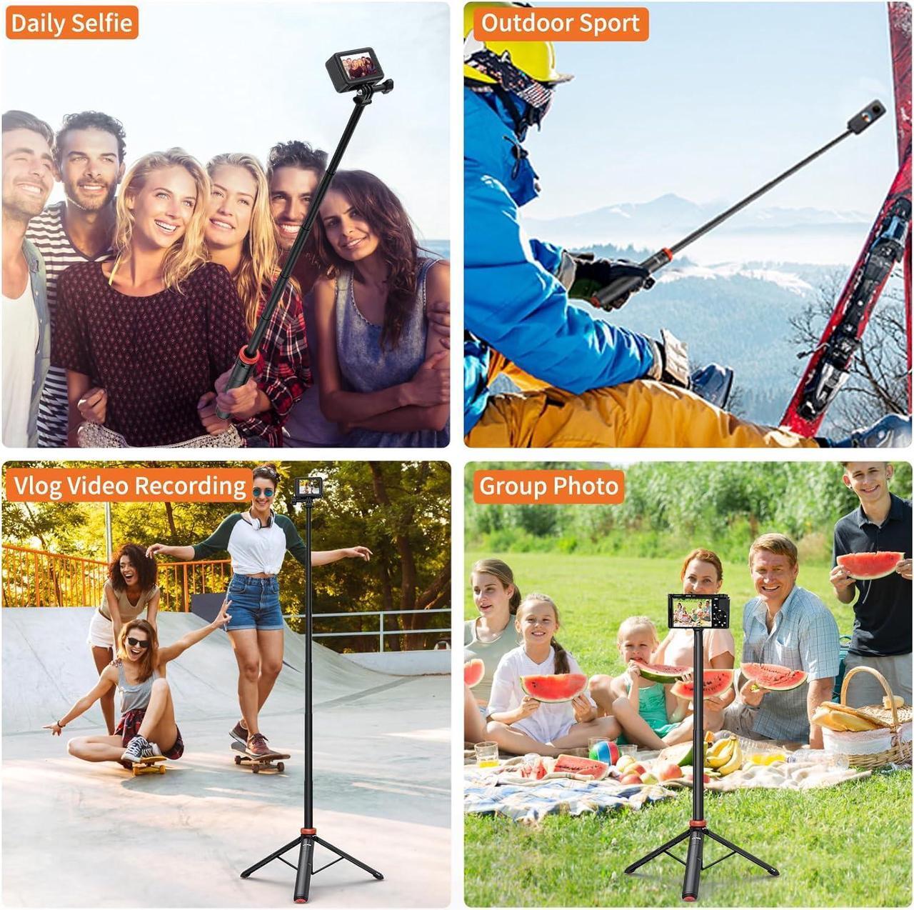 Alt view image 6 of 6 - UURig Extendable Selfie Stick Tripod for GoPro Max Hero 10 9 8 7 6 5 4, DJI Osmo Action, Insta 360 One R and More Action Camera50.7''