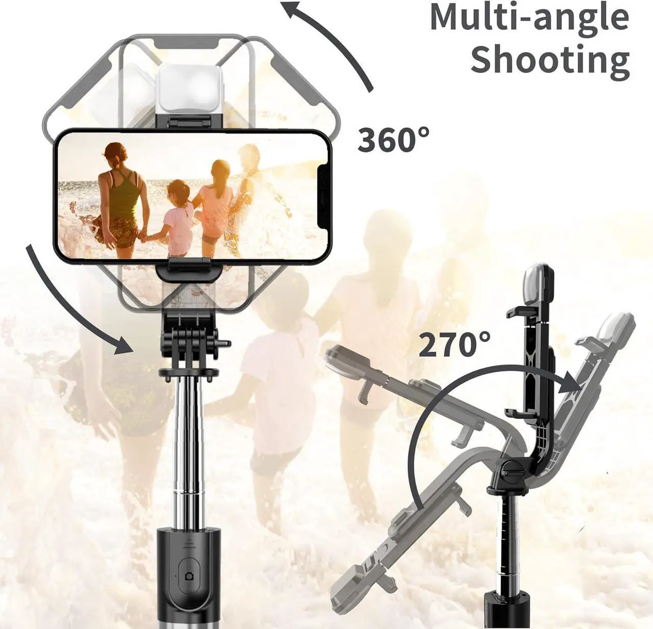 Alt view image 3 of 7 - Selfie Stick with Fill Light, 104cm Extendable Selfie Stick Tripod with Wireless Remote, 3 Light Modes, 6 Brightness Levels, Compatible with iPhone 14/13/12/11, Samsung Galaxy, Google, Huawei, etc