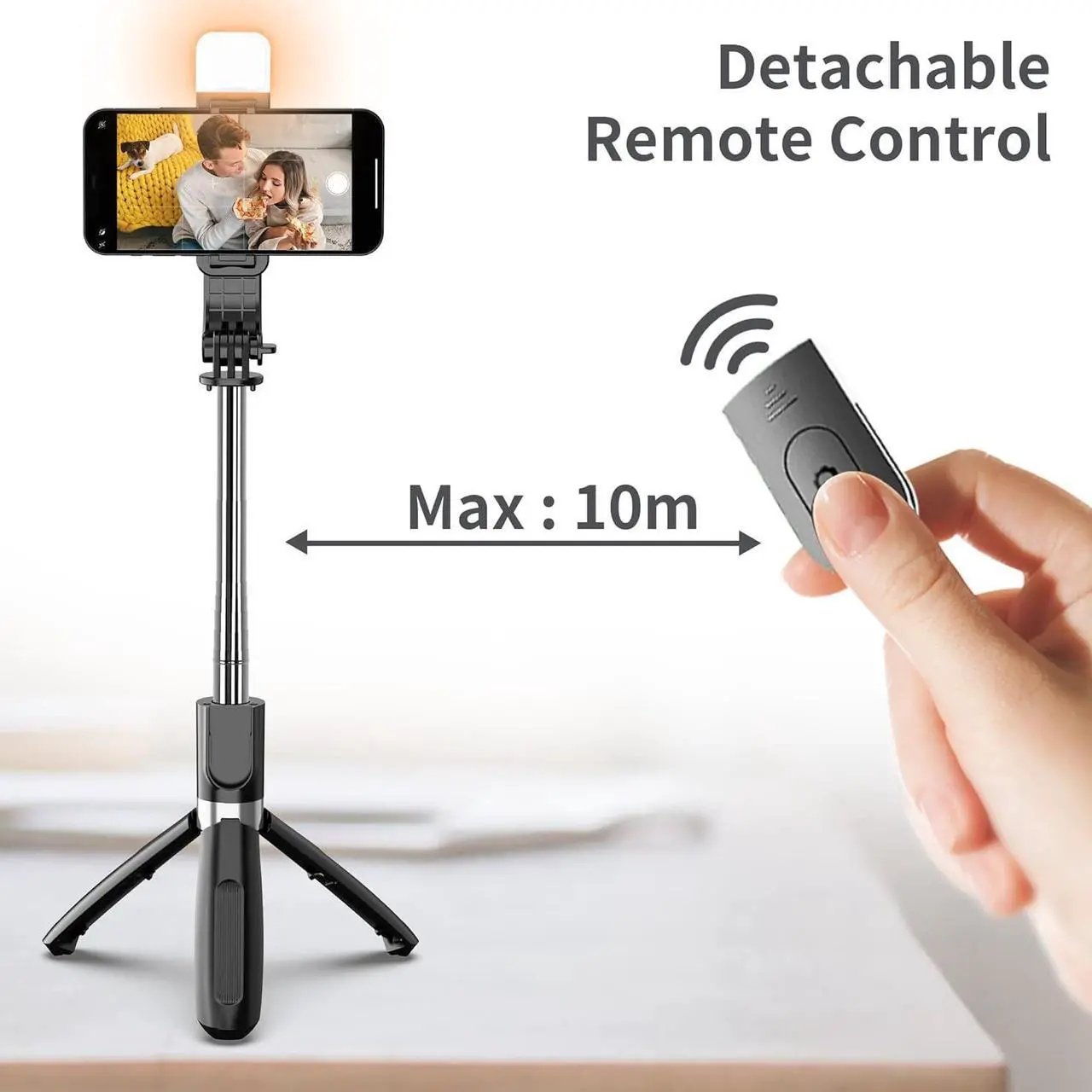 Alt view image 6 of 7 - Selfie Stick with Fill Light, 104cm Extendable Selfie Stick Tripod with Wireless Remote, 3 Light Modes, 6 Brightness Levels, Compatible with iPhone 14/13/12/11, Samsung Galaxy, Google, Huawei, etc