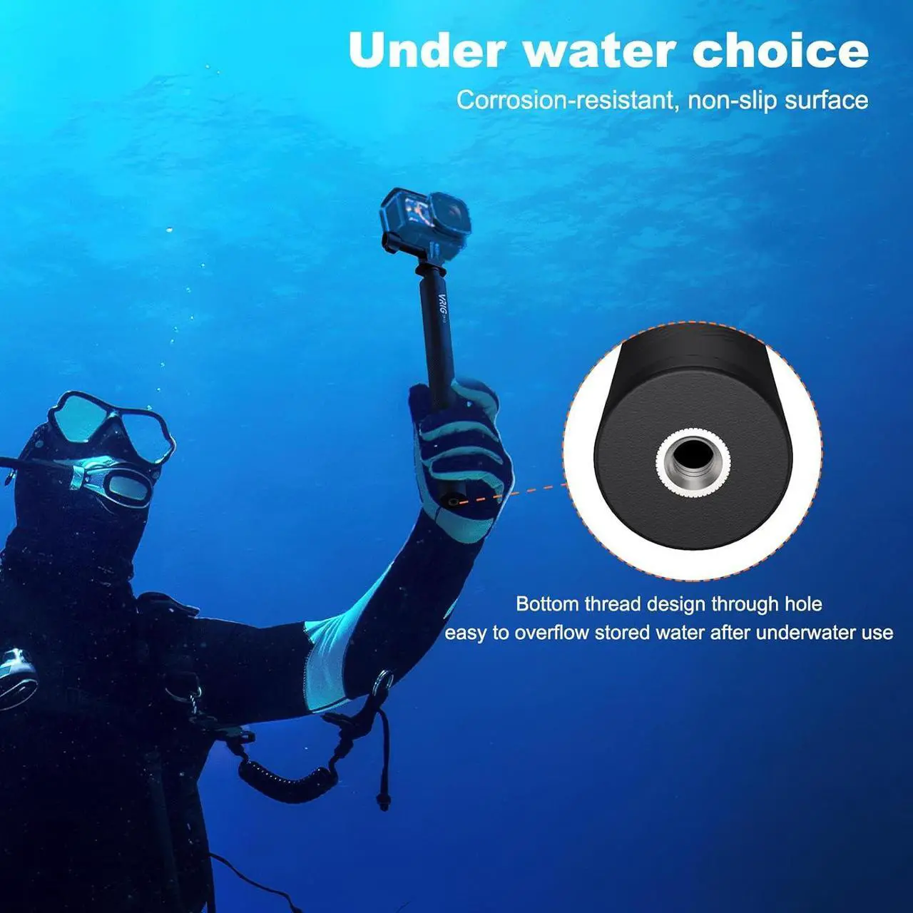 Alt view image 4 of 7 - VRIG TP-13 52inch Invisible Selfie Stick for Insta360 for GoPro 11 10 9 8 7, ONE X3, X2, X, Insta360 ONE R, RS, Insta 360 Camera,1/4" Extended Monopod Pole compatiable with Sports Camera