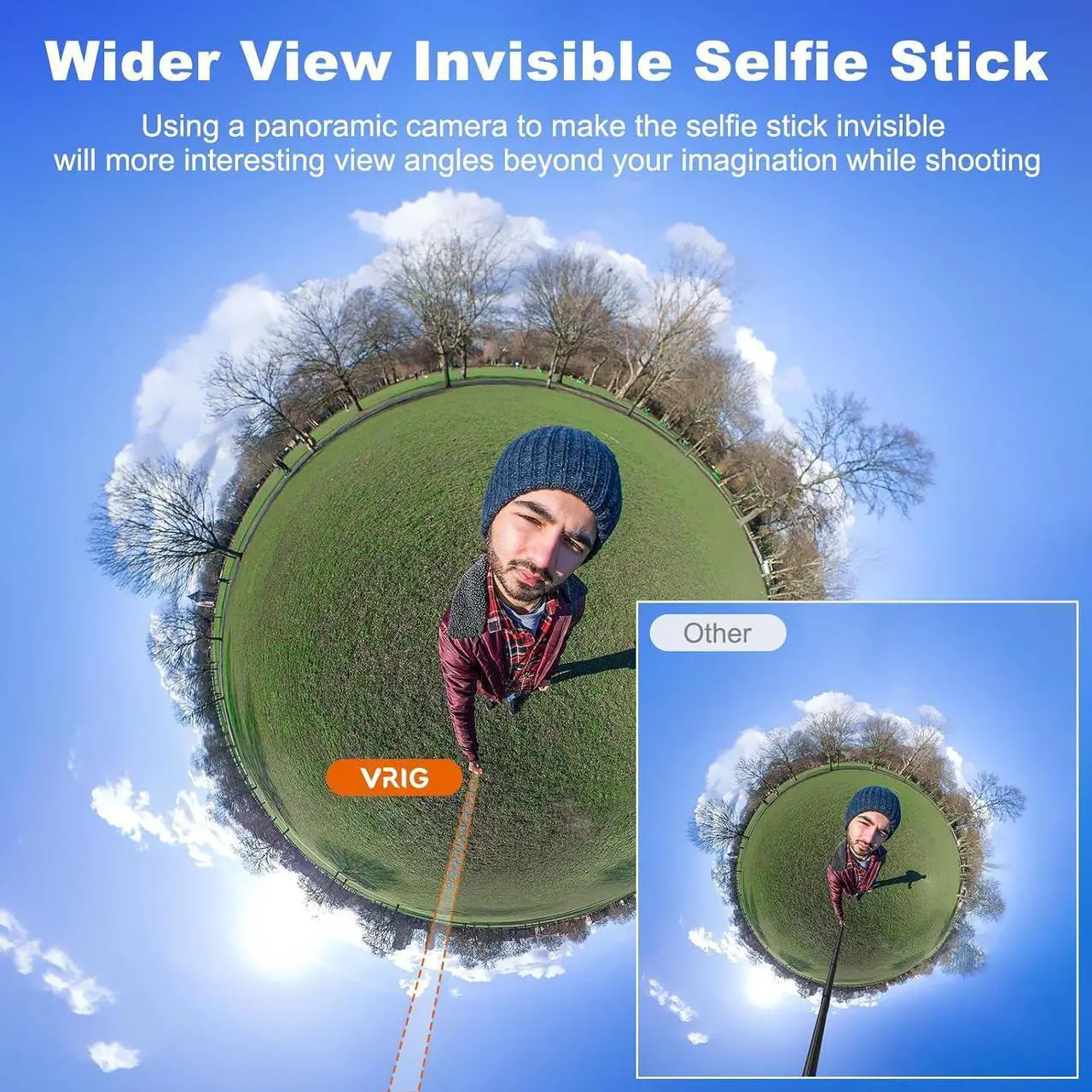Alt view image 7 of 7 - VRIG TP-13 52inch Invisible Selfie Stick for Insta360 for GoPro 11 10 9 8 7, ONE X3, X2, X, Insta360 ONE R, RS, Insta 360 Camera,1/4" Extended Monopod Pole compatiable with Sports Camera