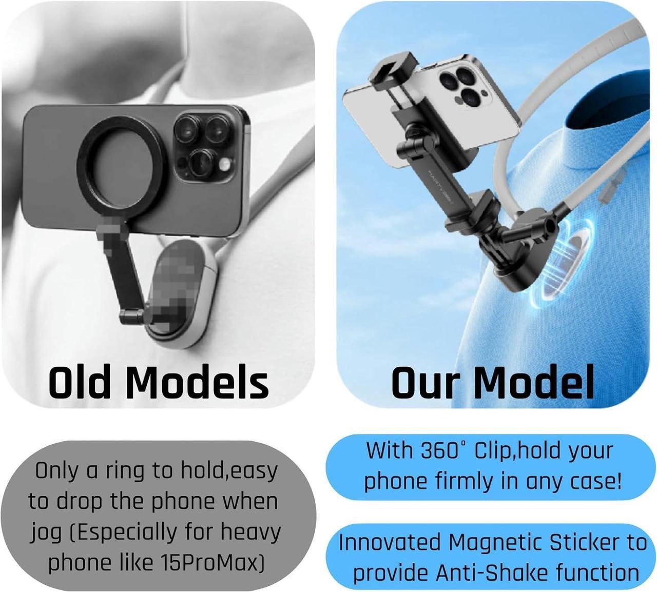Alt view image 4 of 7 - INOVAGEN Neck Phone Holder, Magnetic Anti-Shake, POV/Vlog Recording, Hand Free Selfie Phone Mount for Phones and GoPro Max Hero 12 11 10 DJI Action 3, Insta360 (i7U with Phone Holder)