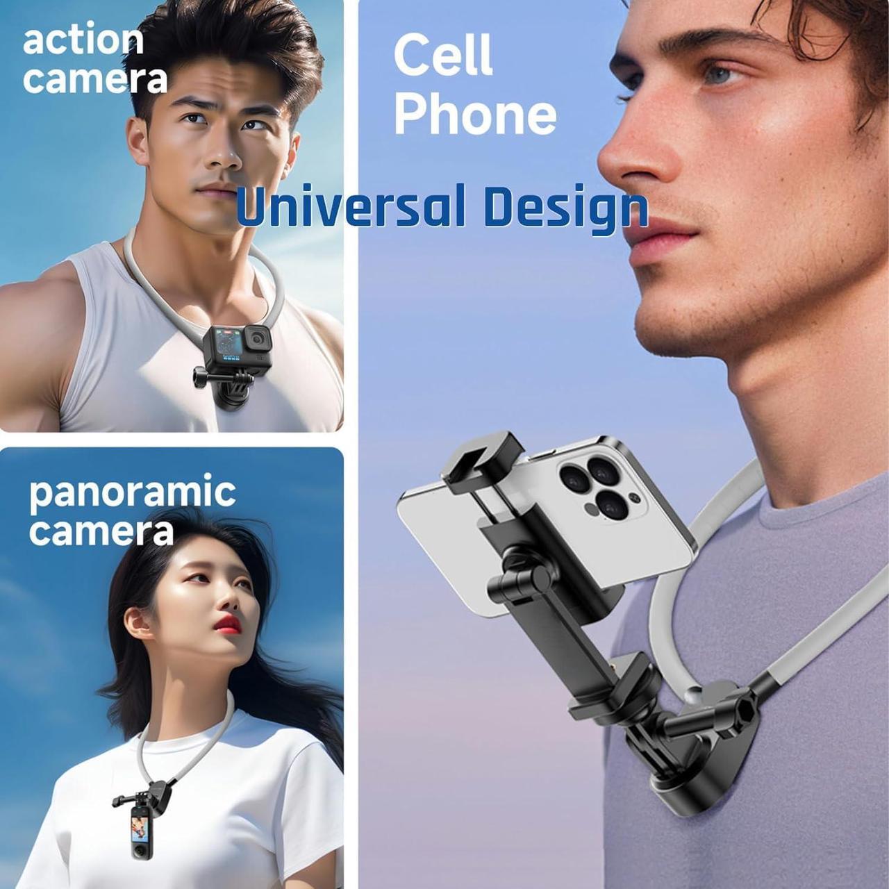 Alt view image 2 of 7 - INOVAGEN Neck Phone Holder, Magnetic Anti-Shake, POV/Vlog Recording, Hand Free Selfie Phone Mount for Phones and GoPro Max Hero 12 11 10 DJI Action 3, Insta360 (i7U with Phone Holder)