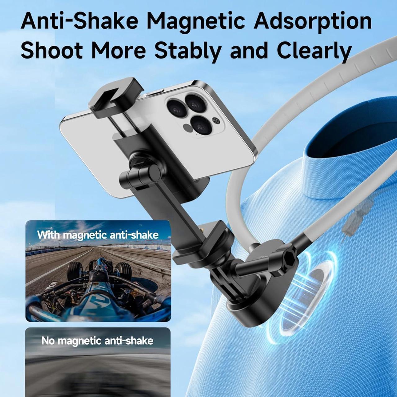 Alt view image 3 of 7 - INOVAGEN Neck Phone Holder, Magnetic Anti-Shake, POV/Vlog Recording, Hand Free Selfie Phone Mount for Phones and GoPro Max Hero 12 11 10 DJI Action 3, Insta360 (i7U with Phone Holder)