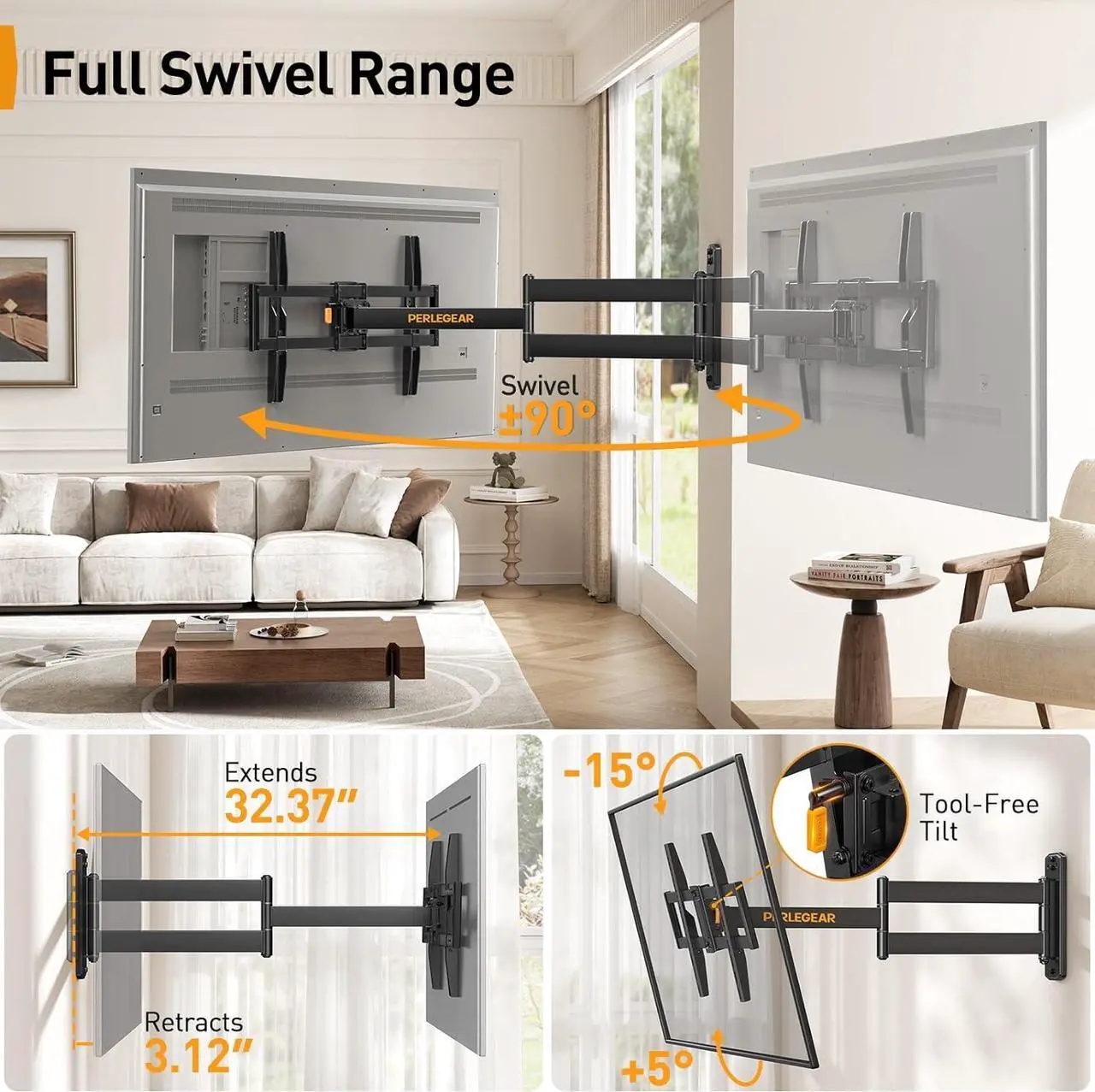 Corner TV Wall Mount Long Arm TV Mount Bracket for 3275 Inch TVsFull