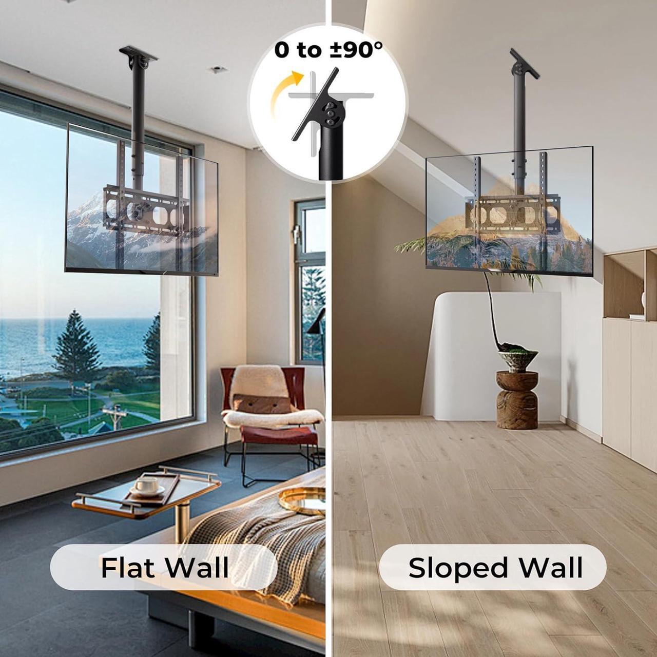 Alt view image 3 of 7 - Ceiling TV Wall Mount Bracket Fits Most 24 to 65 inch Flat/Curved TVs, Height Adjustable Full Motion Hanging TV Mount Holds up to 88 lbs, 360° Rotation Flip Down TV Hanger with Swivel and Tilt