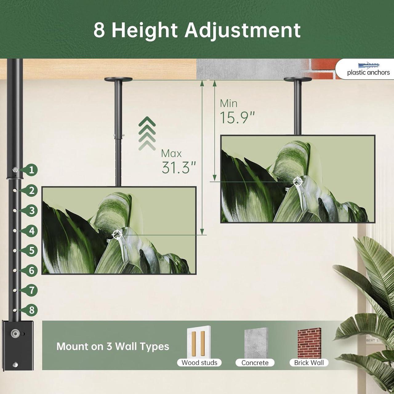 Alt view image 3 of 6 - TV Ceiling Mount, Height Adjustable TV Mount Bracket, Hanging Tilt 15° Swivel 360 Rotation Full Motion TV Pole Mount, fits Most 37-70 TVs, Holds Up to 180 lbs,700x400mm VESA Max, Black