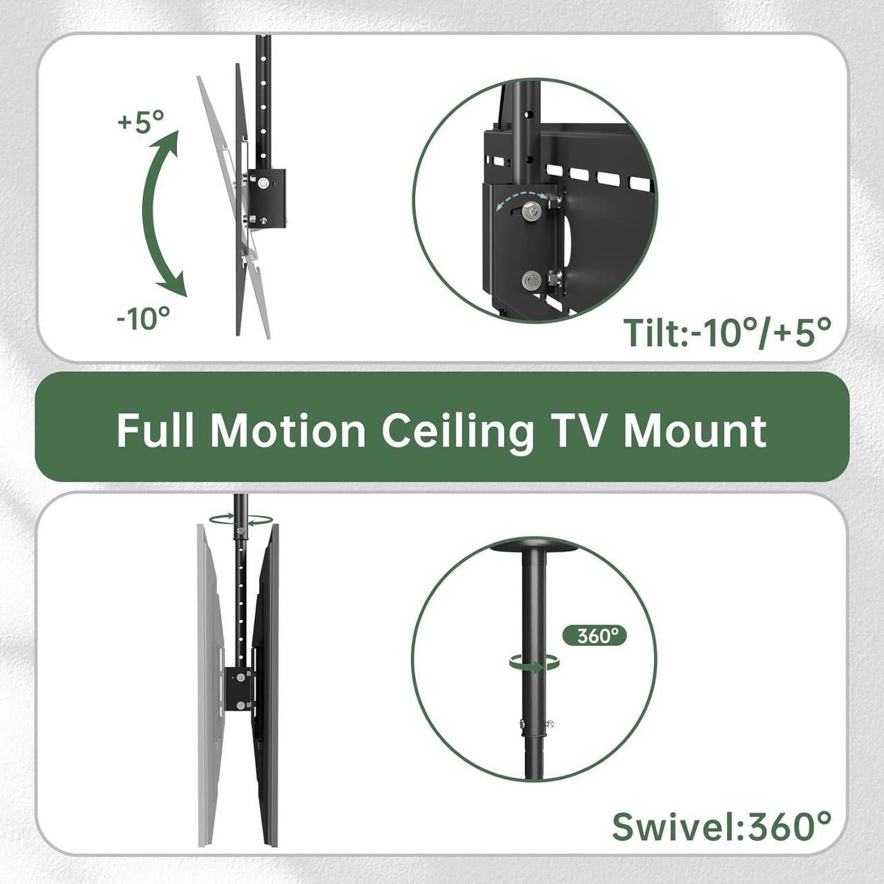 Alt view image 4 of 6 - TV Ceiling Mount, Height Adjustable TV Mount Bracket, Hanging Tilt 15° Swivel 360 Rotation Full Motion TV Pole Mount, fits Most 37-70 TVs, Holds Up to 180 lbs,700x400mm VESA Max, Black