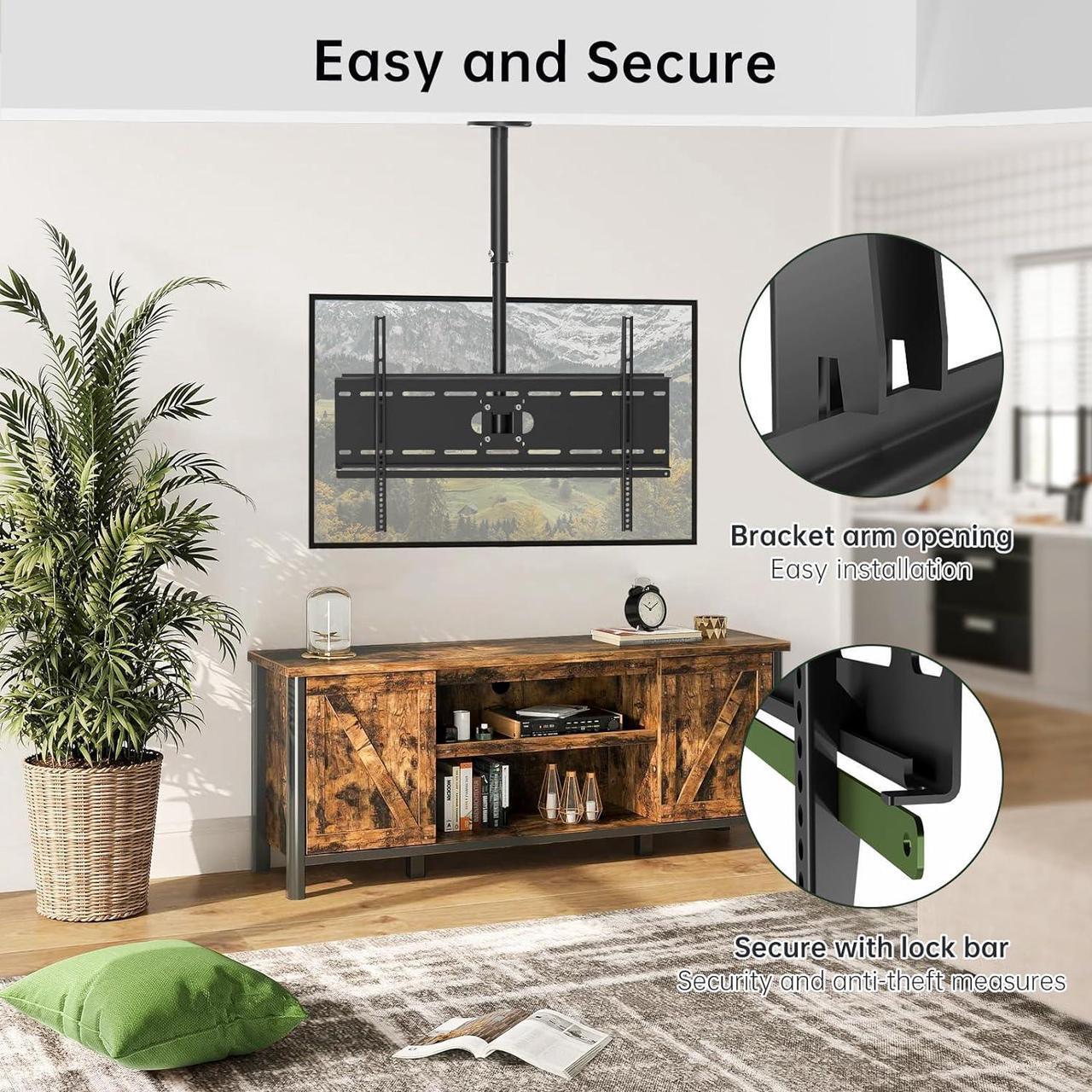 Alt view image 5 of 6 - TV Ceiling Mount, Height Adjustable TV Mount Bracket, Hanging Tilt 15° Swivel 360 Rotation Full Motion TV Pole Mount, fits Most 37-70 TVs, Holds Up to 180 lbs,700x400mm VESA Max, Black
