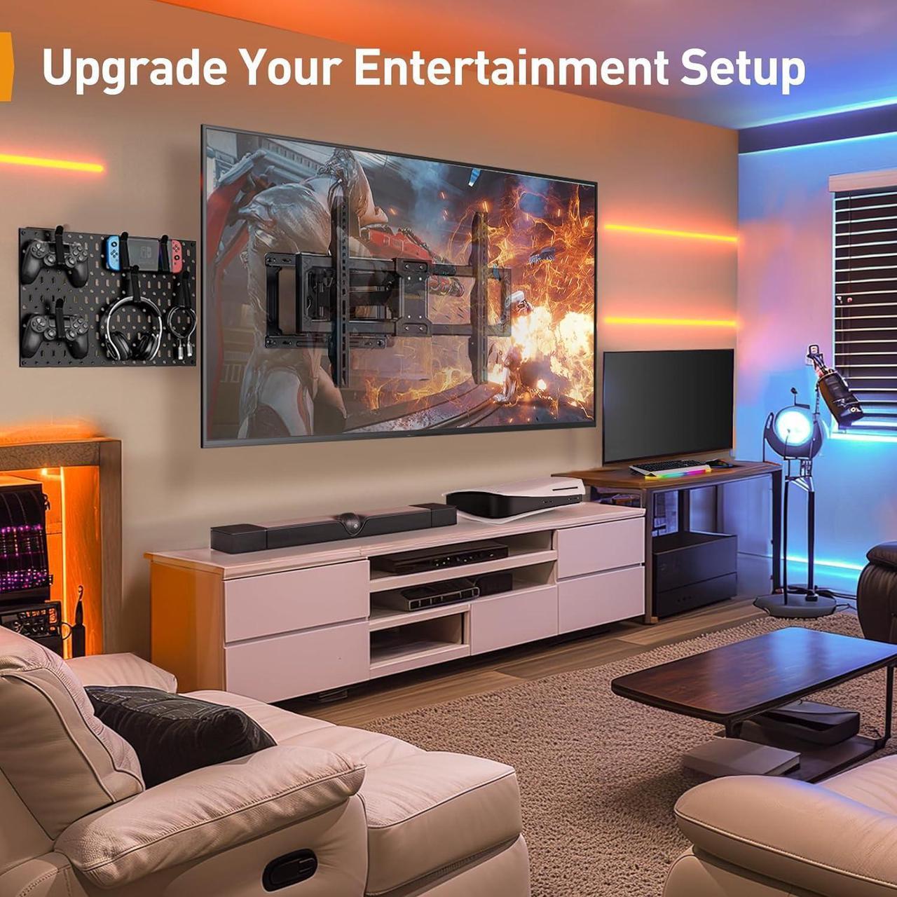 Alt view image 4 of 7 - PERLEGEAR Full Motion TV Mount with Metal Pegboard for Most 42-84 inch Flat or Curved TVs up to 132 lbs, TV Wall Mount with Swivel & Tool-Free Tilt, Max VESA 600x400mm, Fits 12/16 Wood Studs, PGLF17