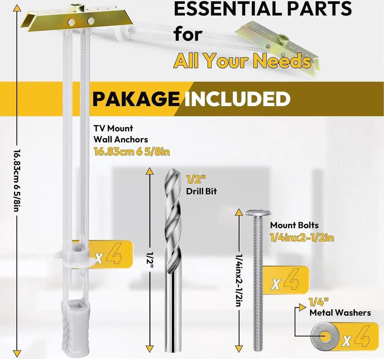 Alt view image 2 of 7 - Steel Stud TV Mounting Kit, Metal Stud TV Mount Kit for Tilt & Low Profile TV, Drywall Anchors for TV Mounting Kit Includes 4 Wall Anchors (1/4) & Bolts, Steel Drill Bit and TV Mounting Hardware