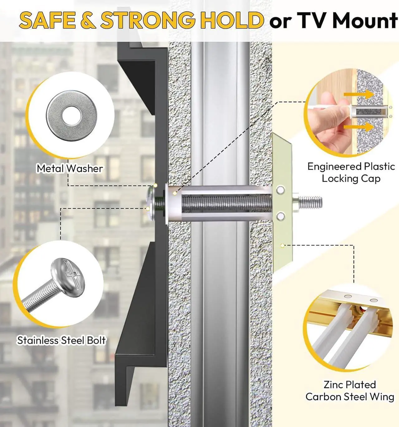 Alt view image 4 of 7 - Steel Stud TV Mounting Kit, Metal Stud TV Mount Kit for Tilt & Low Profile TV, Drywall Anchors for TV Mounting Kit Includes 4 Wall Anchors (1/4) & Bolts, Steel Drill Bit and TV Mounting Hardware