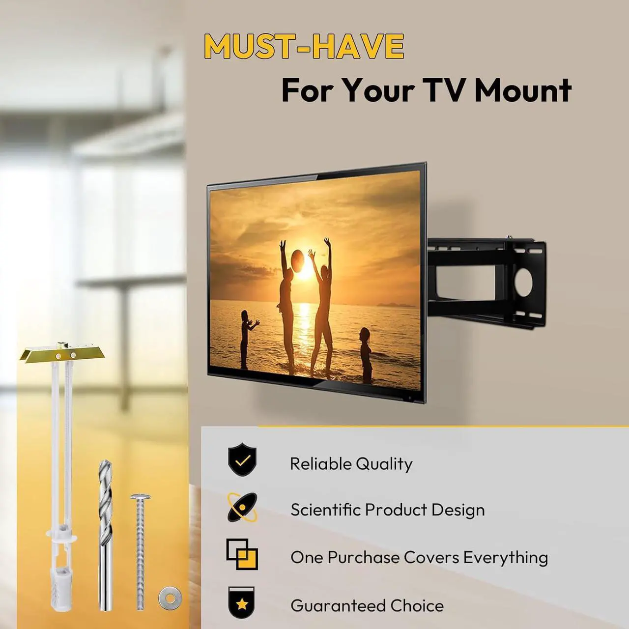 Alt view image 7 of 7 - Steel Stud TV Mounting Kit, Metal Stud TV Mount Kit for Tilt & Low Profile TV, Drywall Anchors for TV Mounting Kit Includes 4 Wall Anchors (1/4) & Bolts, Steel Drill Bit and TV Mounting Hardware