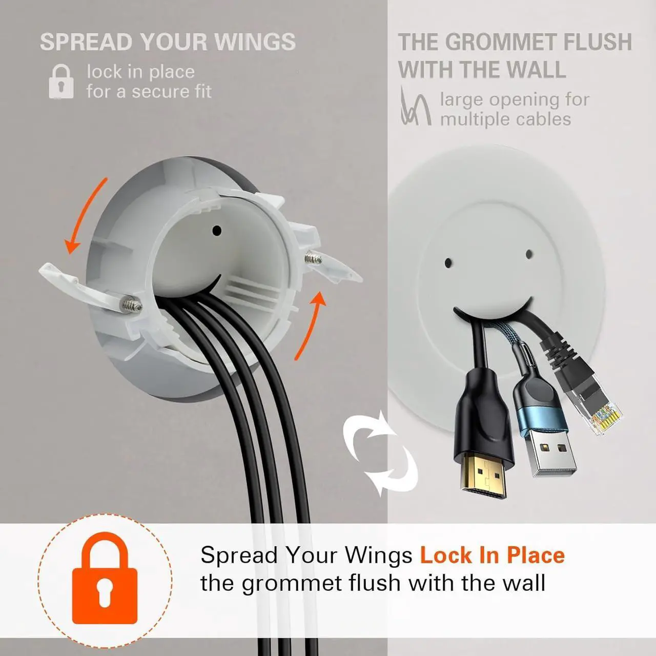 Alt view image 3 of 7 - TV Wire Hider Kit for Wall Mount TV - in Wall Cable Management Kit with 2 Pass Throughs, Locking Brackets, and Hole Saw Drill Attachment