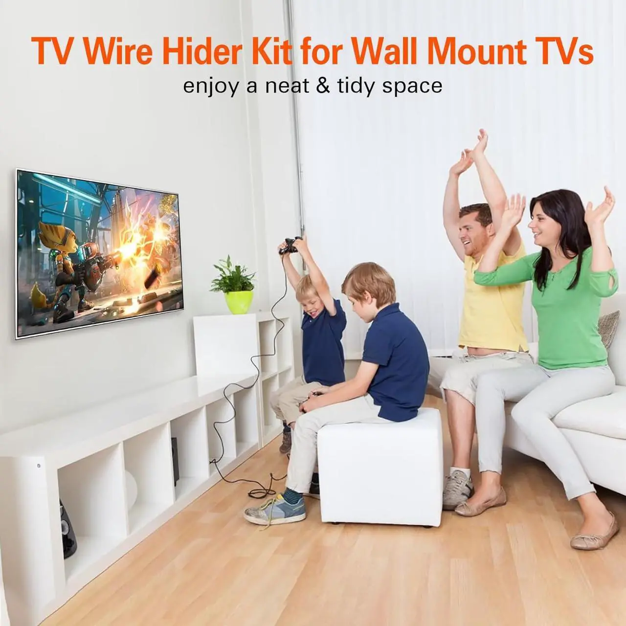 Alt view image 6 of 7 - TV Wire Hider Kit for Wall Mount TV - in Wall Cable Management Kit with 2 Pass Throughs, Locking Brackets, and Hole Saw Drill Attachment