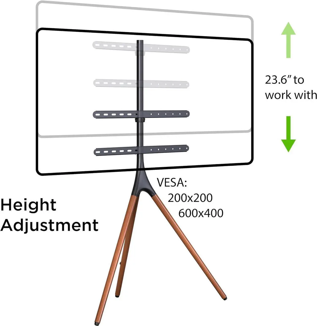Alt view image 3 of 7 - ProMounts Easel Floor TV Stand with Tripod Base for 47-72 inch LED LCD OLED Flat and Curved Screens, Portable Height Adjustable TV Stand Mount for Bedroom, Living Room, Studio
