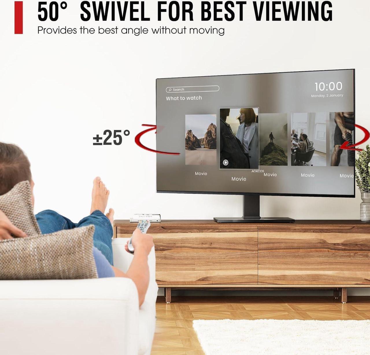 Alt view image 2 of 7 - Universal Swivel TV Stand Base - Table Top TV Stand for 32 to 70 75 Inch TVs, Height Adjustable TV Mount Stand with Tempered Glass Base for Living Room, Bedroom, Holds up to 110lbs, Max VESA 600x400mm