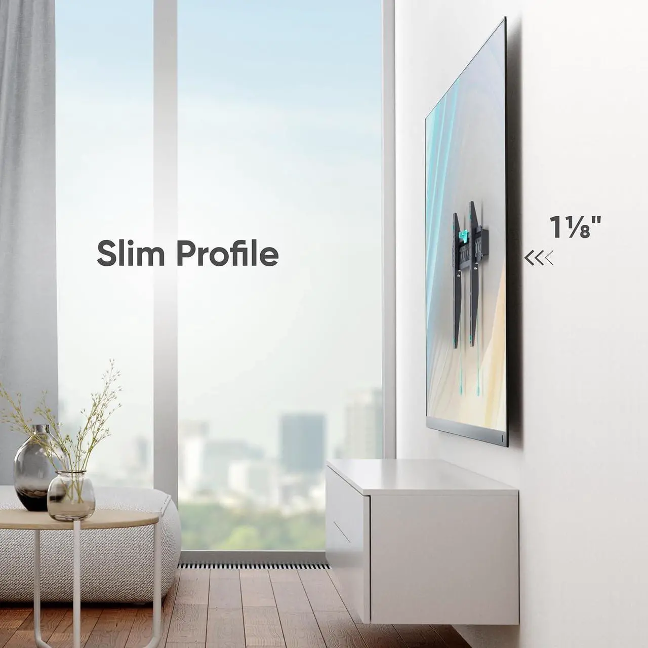 Alt view image 2 of 7 - ONKRON Fixed TV Wall Mount for 43-85 Inch Screen up to 150 lbs - Flat to Wall TV Mount Low Profile 75x75-600x400 VESA Ultra Thin TV Wall Mount Slim/Flush Wall Mount TV Bracket Flat Black