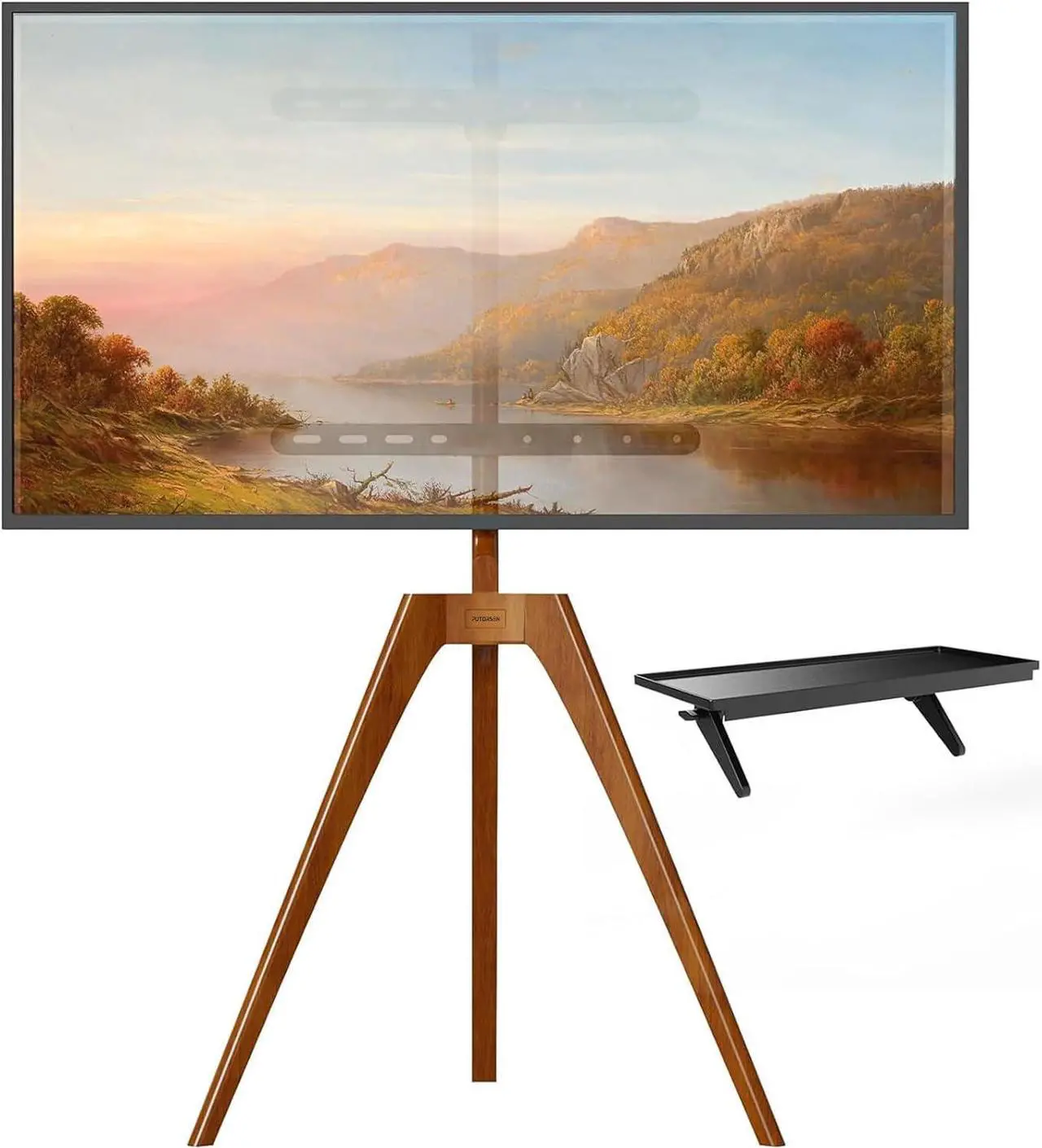 Main image of PUTORSEN Premium Wood Easel TV Stand, Adjustable TV Tripod Stand for 45-65 Inch LED LCD Screen, Swivel TV Floor Stand with Top TV Shelf and Magnetic Concealed Cable Management, Max Load 88lbs, Walnut