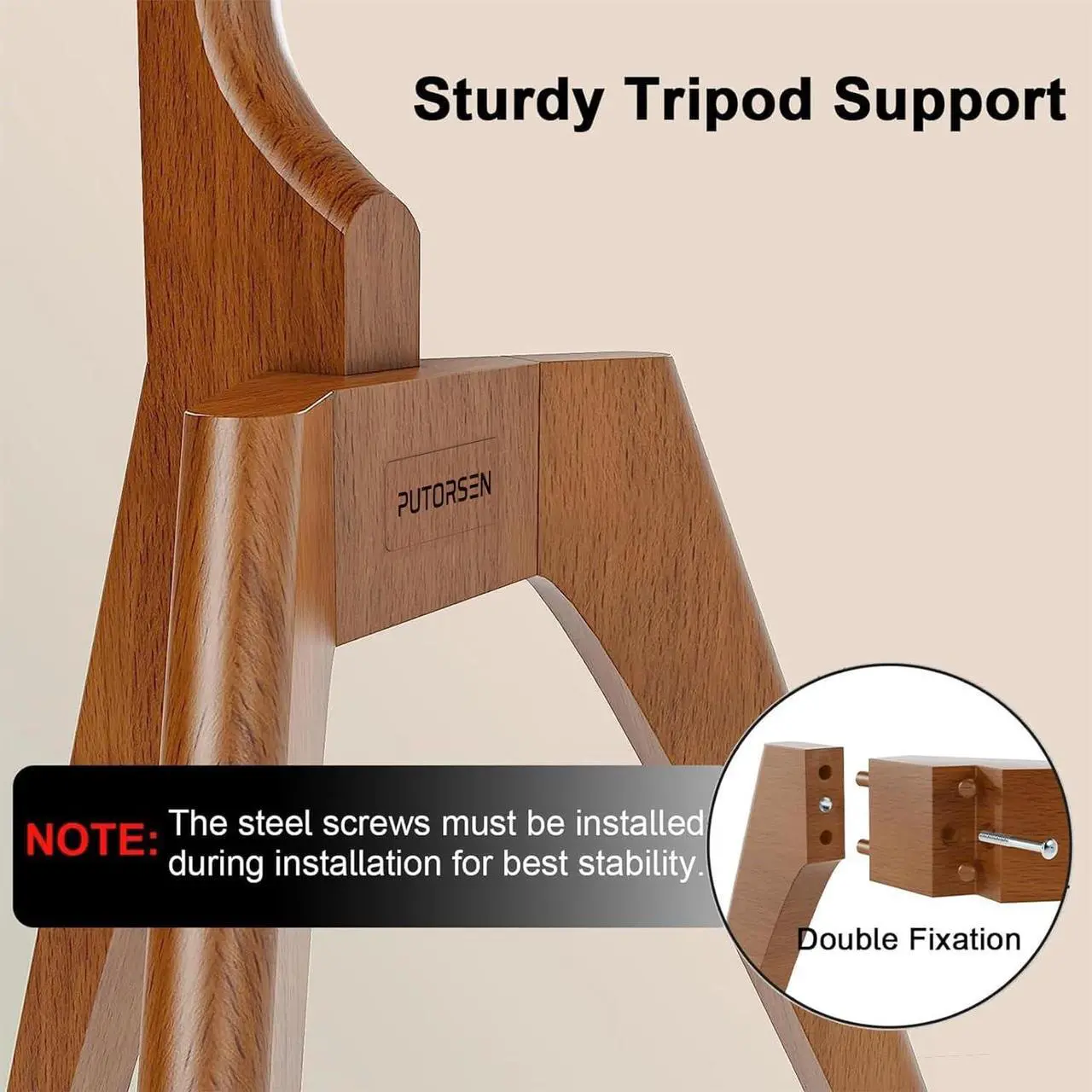 Alt view image 6 of 7 - PUTORSEN Premium Wood Easel TV Stand, Adjustable TV Tripod Stand for 45-65 Inch LED LCD Screen, Swivel TV Floor Stand with Top TV Shelf and Magnetic Concealed Cable Management, Max Load 88lbs, Walnut