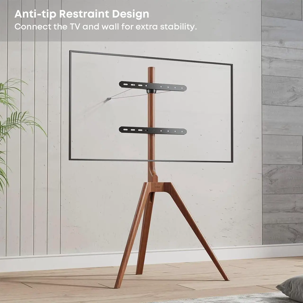 Alt view image 7 of 7 - PUTORSEN Premium Wood Easel TV Stand, Adjustable TV Tripod Stand for 45-65 Inch LED LCD Screen, Swivel TV Floor Stand with Top TV Shelf and Magnetic Concealed Cable Management, Max Load 88lbs, Walnut