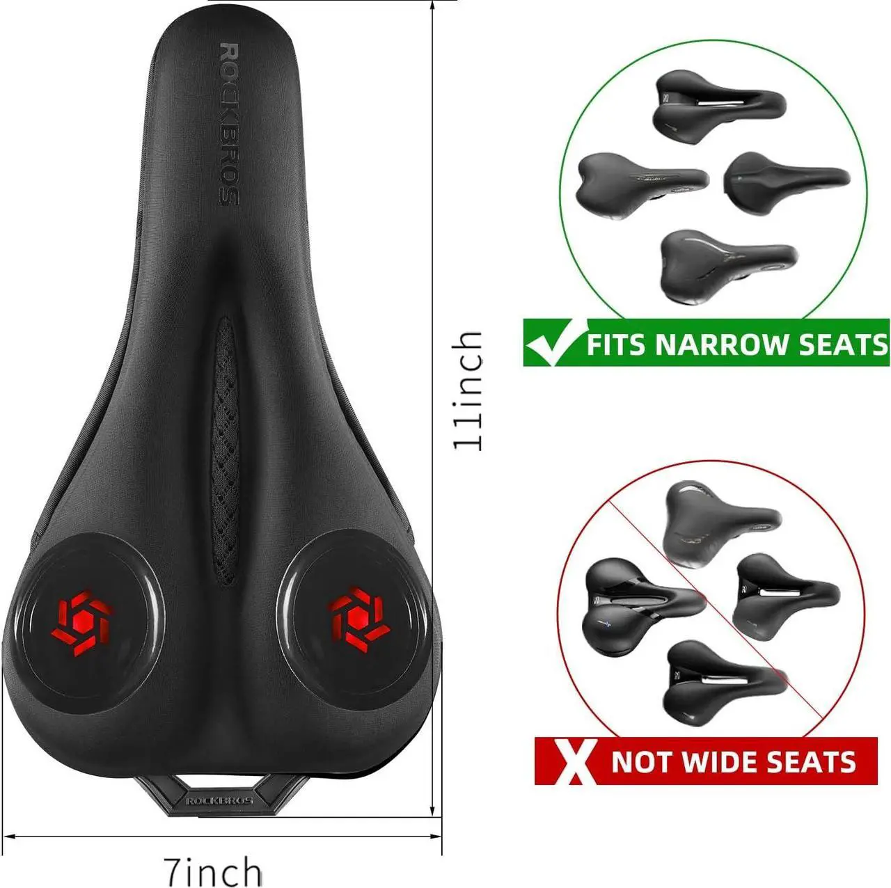 Alt view image 2 of 6 - ROCKBROS Bike Seat Cushion Gel Bike Seat Cover Padded Narrow Seat Cover for Peloton Bike, Spin Bike, Stationary Bike, Exercise Bike, Mountain Road Bike with Rain Cover, 11x7inch