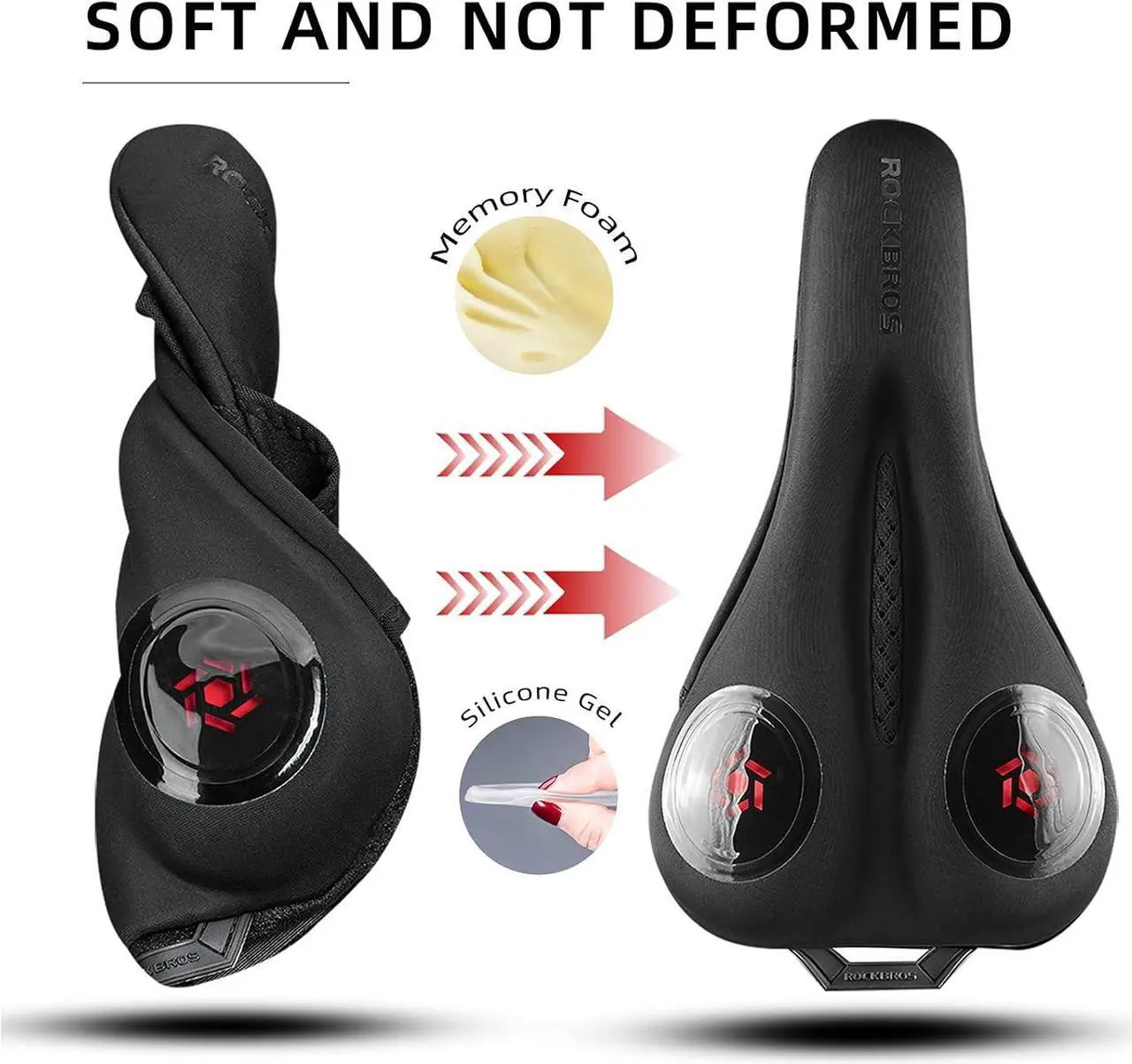 Alt view image 4 of 6 - ROCKBROS Bike Seat Cushion Gel Bike Seat Cover Padded Narrow Seat Cover for Peloton Bike, Spin Bike, Stationary Bike, Exercise Bike, Mountain Road Bike with Rain Cover, 11x7inch