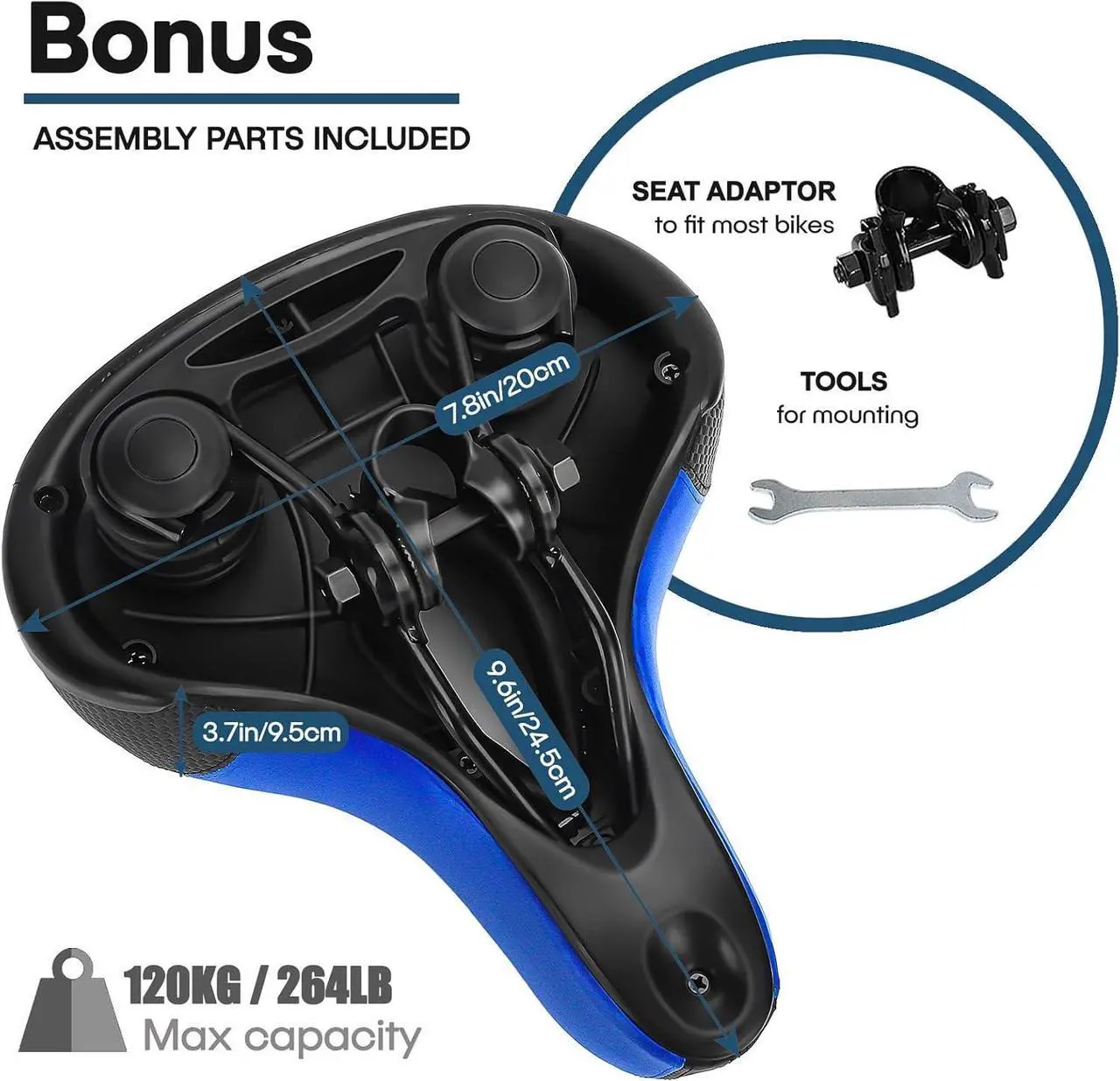 Alt view image 5 of 6 - TONBUX Comfortable Bicycle Seat, Bike Seat Replacement with Dual Shock Absorbing Ball Wide Bike Seat Memory Foam Bicycle Seat with Mounting Wrench