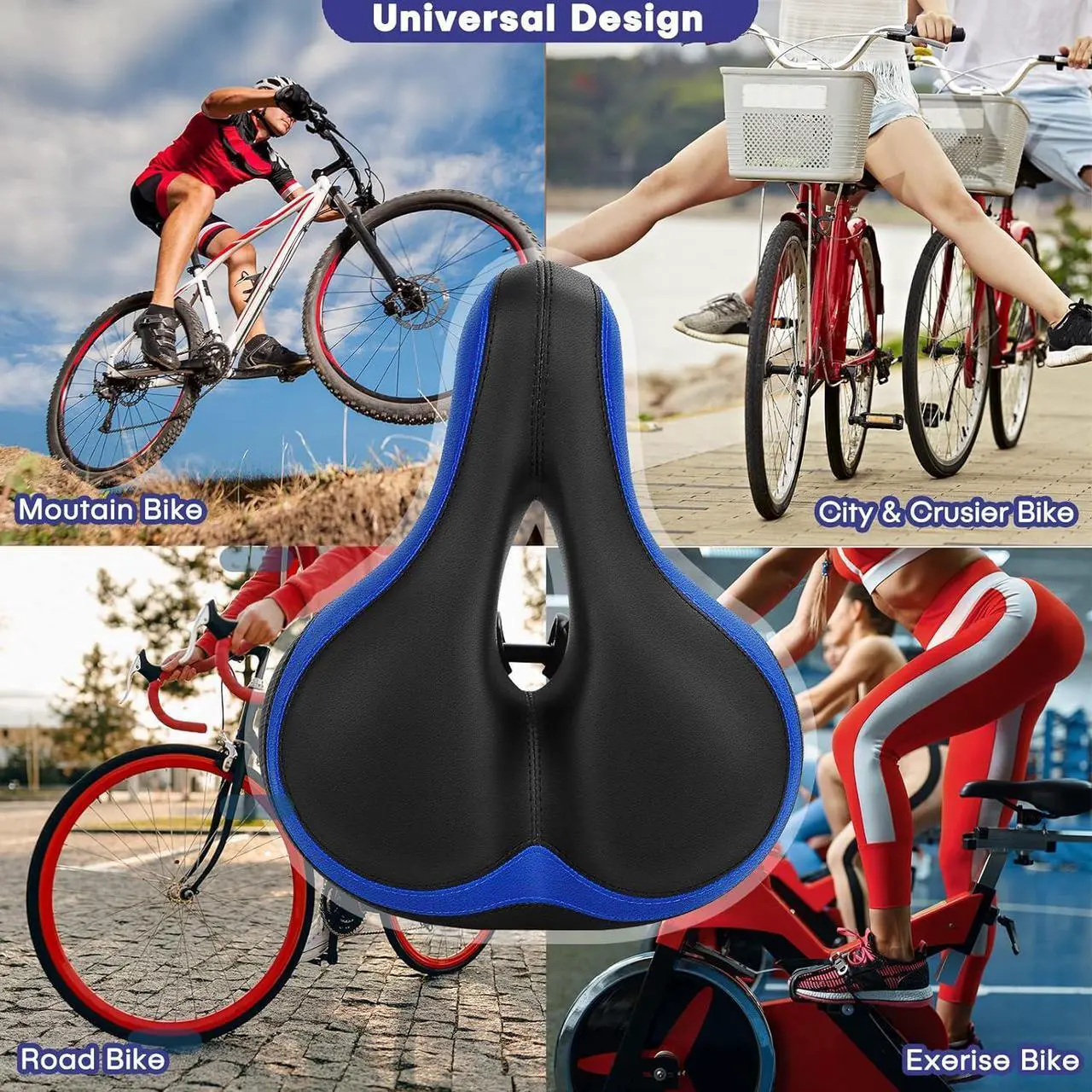 Alt view image 6 of 6 - TONBUX Comfortable Bicycle Seat, Bike Seat Replacement with Dual Shock Absorbing Ball Wide Bike Seat Memory Foam Bicycle Seat with Mounting Wrench