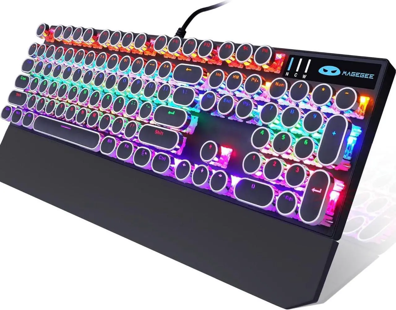 Main image of Camiysn Typewriter Style Mechanical Gaming Keyboard, Black Retro Punk Gaming Keyboard with RGB Backlit, 104 Keys Blue Switch Wired Cute Keyboard, Round Keycaps for Windows/Mac/PC