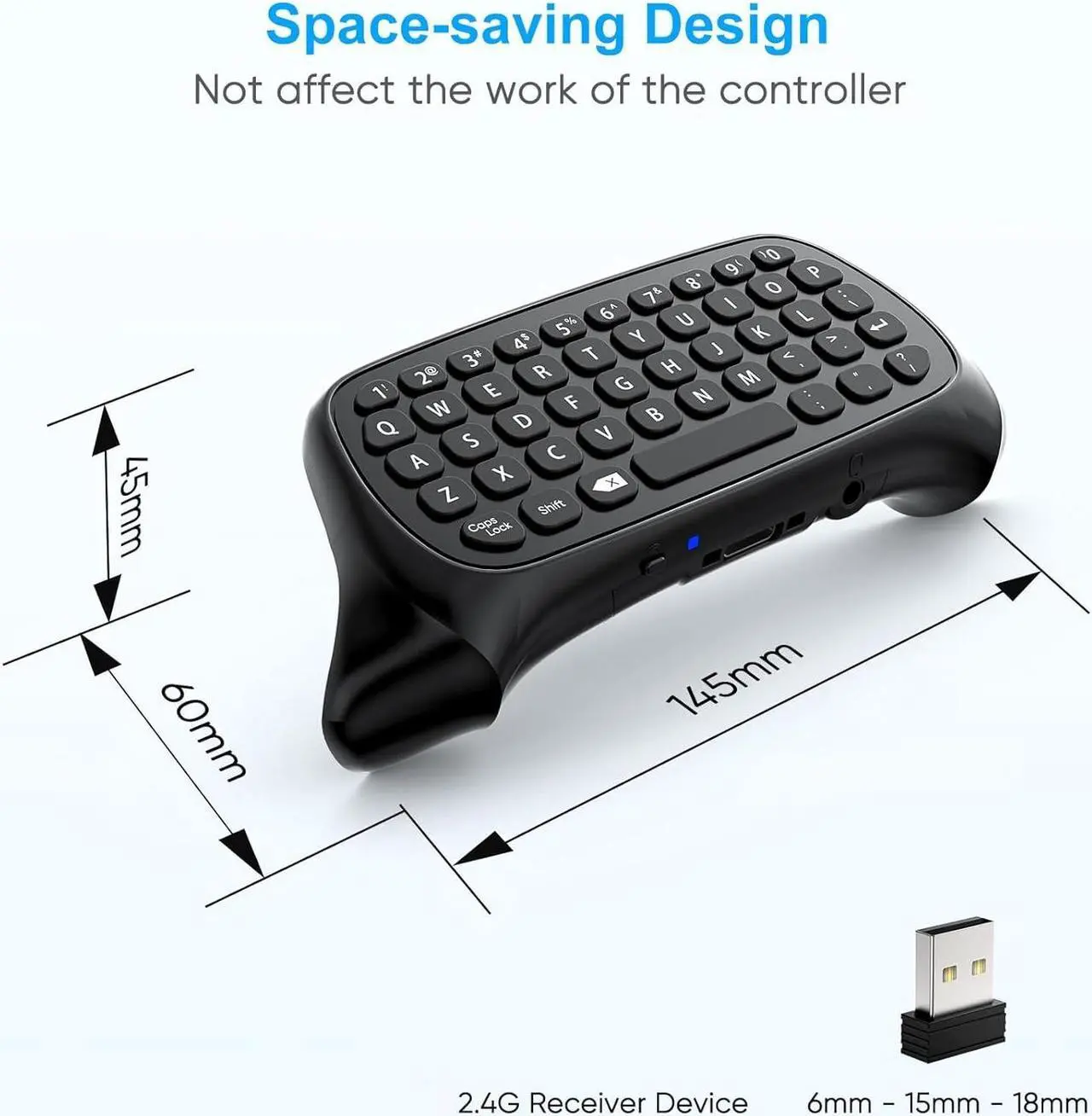 Alt view image 3 of 7 - Keyboard for Xbox Series X/S, One/One X/S, Elite One/2 Controller, Wireless Gaming Chatpad Message Keypad with USB Receiver, Audio/Headset Jack Accessories for Xbox (Controller Not Included), Black