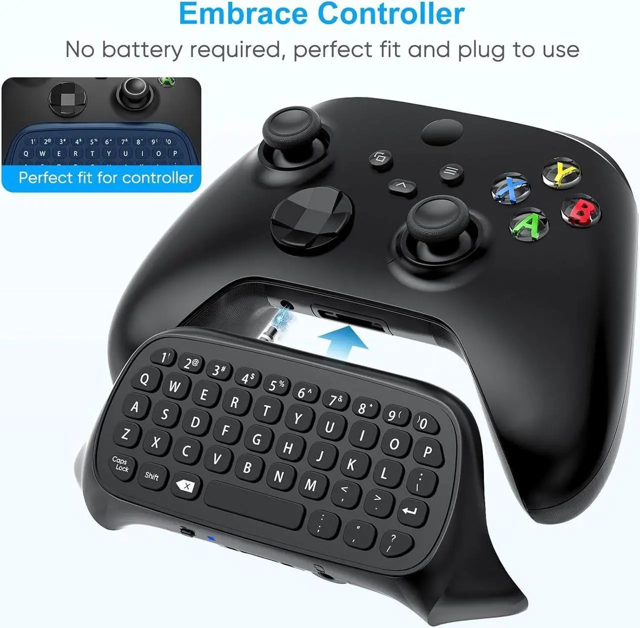 Alt view image 4 of 7 - Keyboard for Xbox Series X/S, One/One X/S, Elite One/2 Controller, Wireless Gaming Chatpad Message Keypad with USB Receiver, Audio/Headset Jack Accessories for Xbox (Controller Not Included), Black