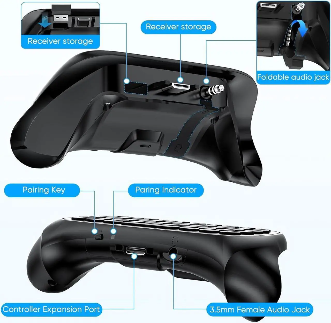 Alt view image 6 of 7 - Keyboard for Xbox Series X/S, One/One X/S, Elite One/2 Controller, Wireless Gaming Chatpad Message Keypad with USB Receiver, Audio/Headset Jack Accessories for Xbox (Controller Not Included), Black