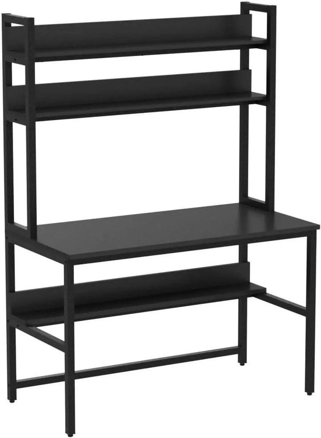 Alt view image 5 of 7 - Computer Desk with Hutch and Bookshelves, Large Leg Room 47 inch Width Black Desk with Space Saving Storage Shelves for Home Office,Study, Work, Easy Assemble and All Hardware and Tools Included