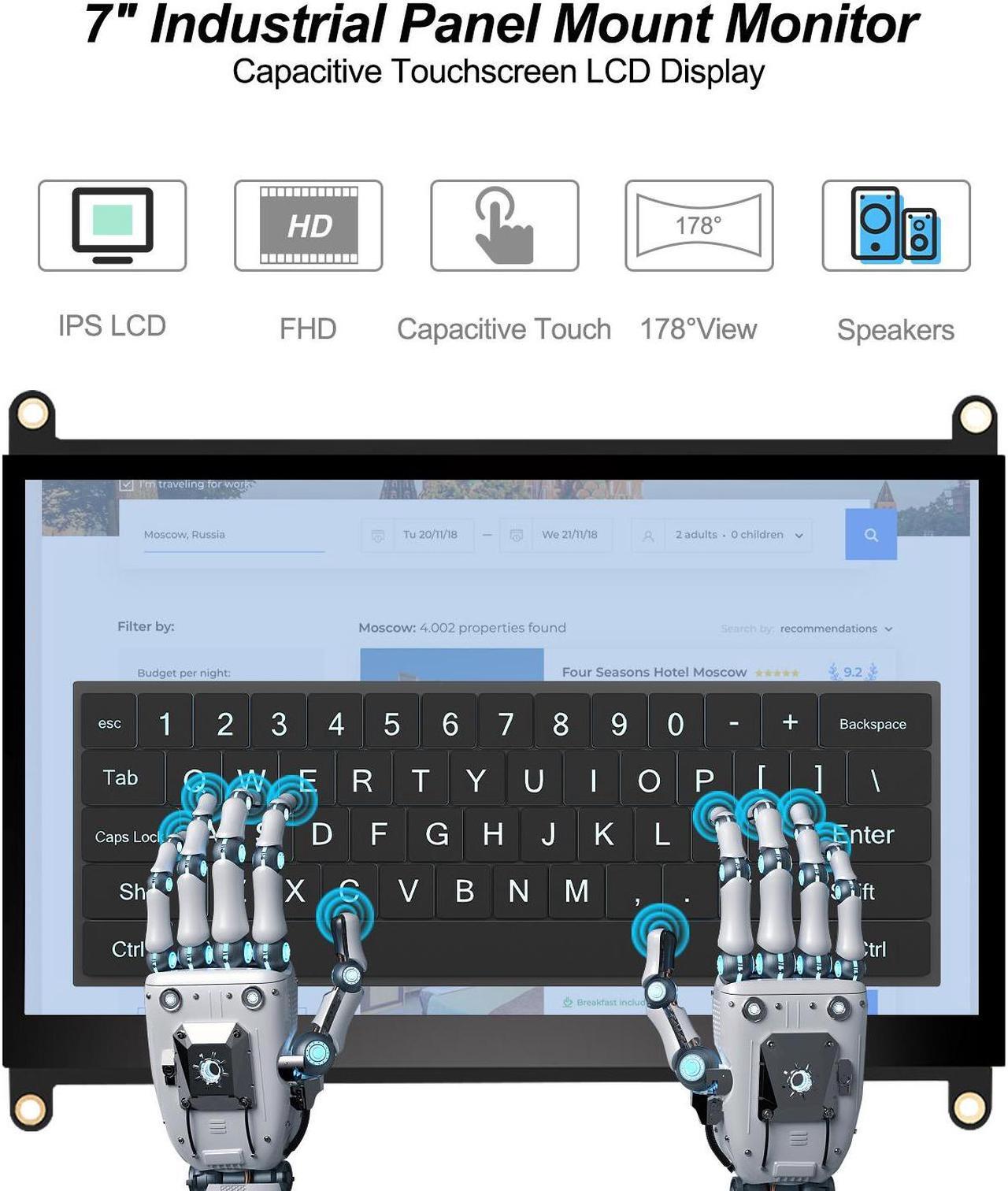 Alt view image 2 of 7 - Unew Portable Monitor 7 inch Raspberry Pi 4 3 A+ Touchscreen 1024X600 IPS Display Speaker USB HDMI Computer Monitors Banana Pi No Shell Screen