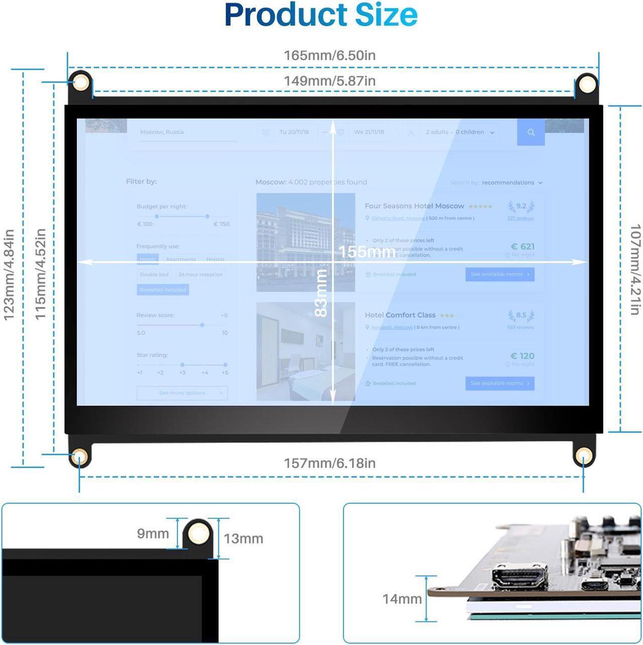 Alt view image 5 of 7 - Unew Portable Monitor 7 inch Raspberry Pi 4 3 A+ Touchscreen 1024X600 IPS Display Speaker USB HDMI Computer Monitors Banana Pi No Shell Screen