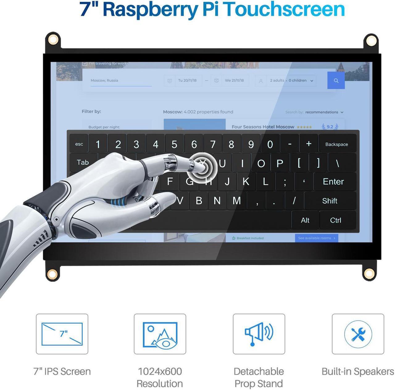 Alt view image 3 of 7 - Unew Portable Monitor 7 inch Raspberry Pi 4 3 A+ Touchscreen 1024X600 IPS Display Speaker USB HDMI Computer Monitors Banana Pi No Shell Screen