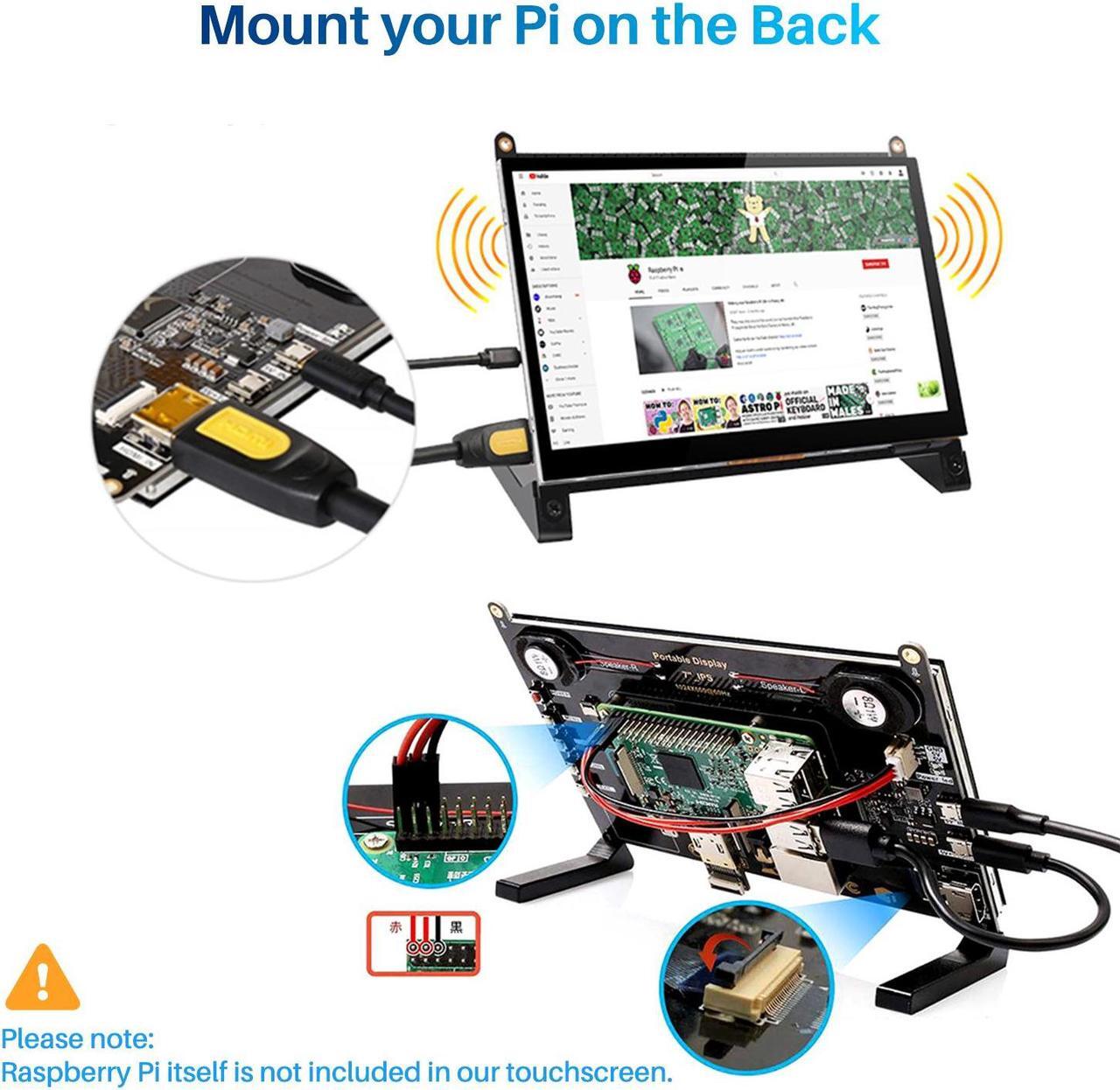 Alt view image 6 of 7 - Unew Portable Monitor 7 inch Raspberry Pi 4 3 A+ Touchscreen 1024X600 IPS Display Speaker USB HDMI Computer Monitors Banana Pi No Shell Screen