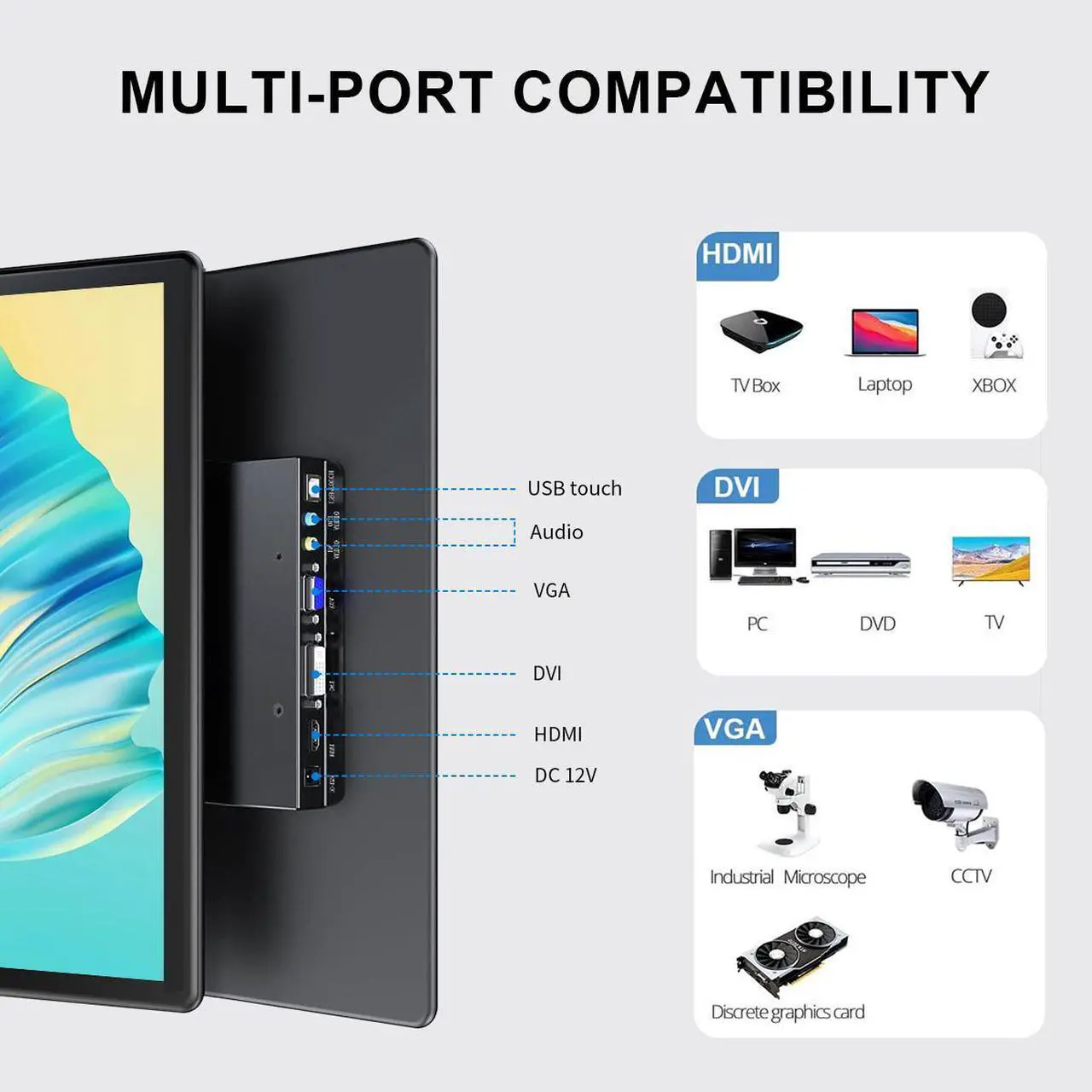Alt view image 3 of 7 - Unew 15.6 inch Touchscreen Monitor 1080P IPS Screen Built-in Speakers Industrial with 75*75mm VESA HDMI DVI VGA For Office Game Second Monitor Laptop PC Phone PS4 PS5 Xbox Switch
