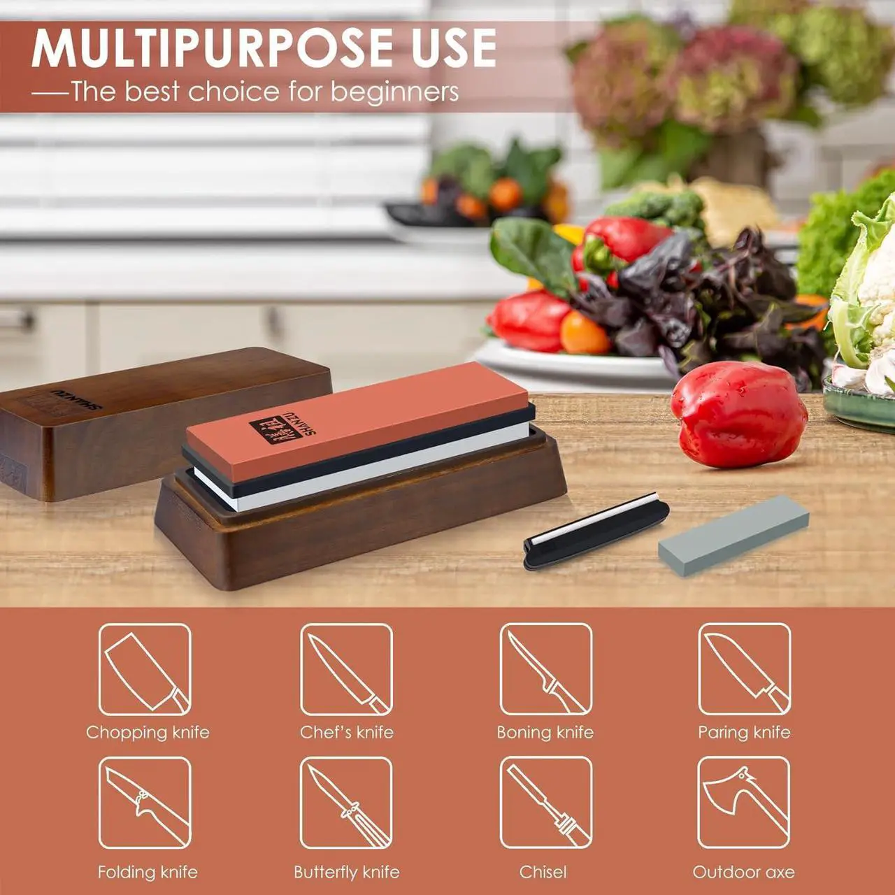 Alt view image 6 of 6 - SHAN ZU 2 Pcs Knife Sharpener Stone Set with Storage Box Whetstone Grit 1000/5000 Knife Sharpening Stone with Non-Slip Silicone Base and Angle Guide Whetstone Knife Sharpening Kit for Kitchen Knives